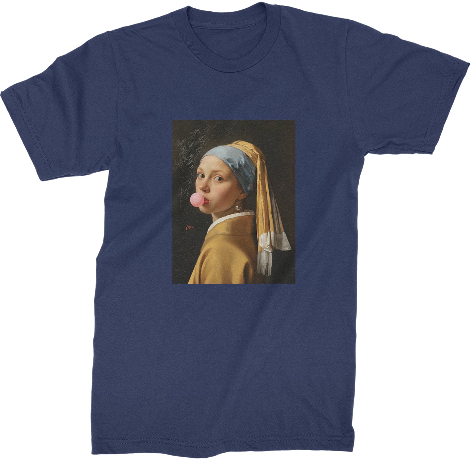 Girl with a Pearl Earring Bubble Gum Contemporary Art Mens T-shirt Navy Blue