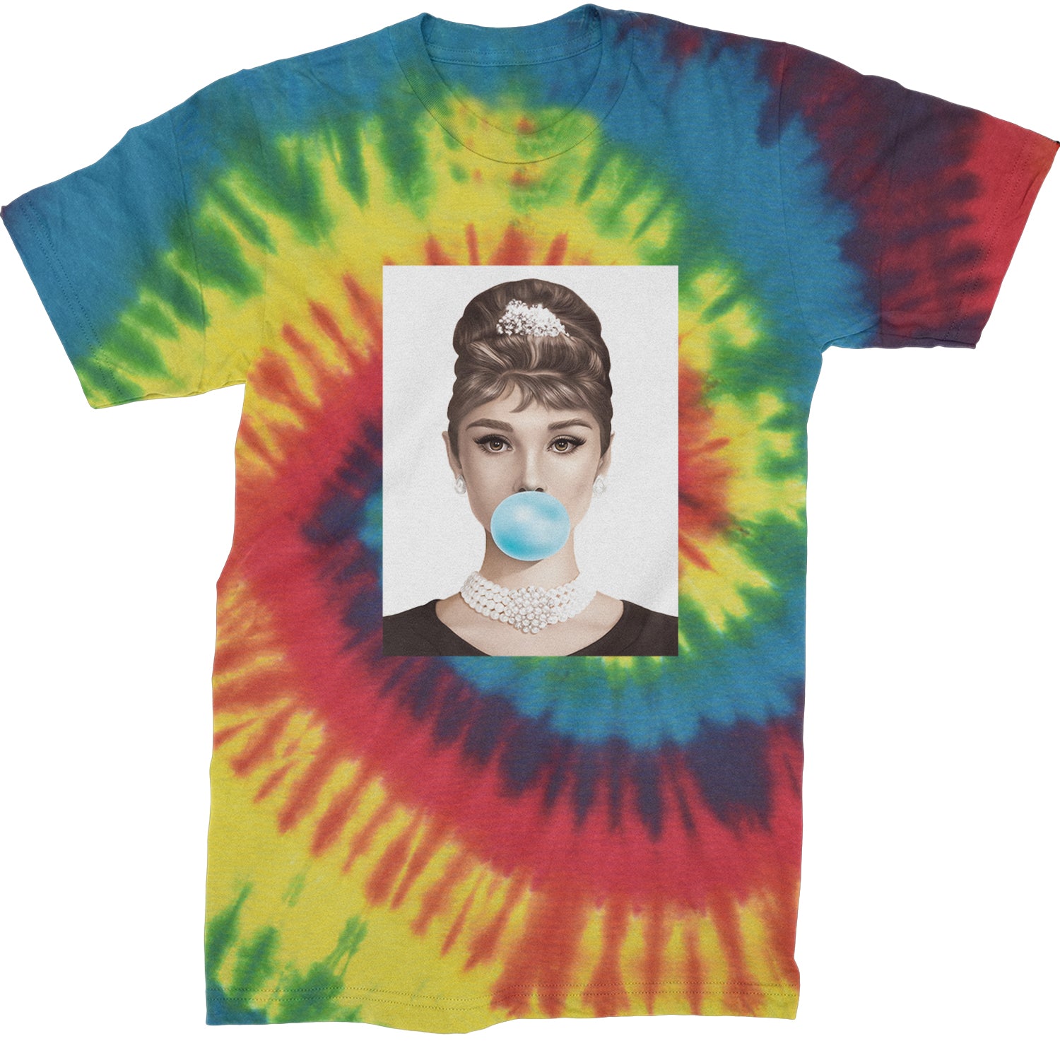 Audrey Hepburn Chewing Bubble Gum American Icon Mens T-shirt Tie-Dye Rainbow Reactive