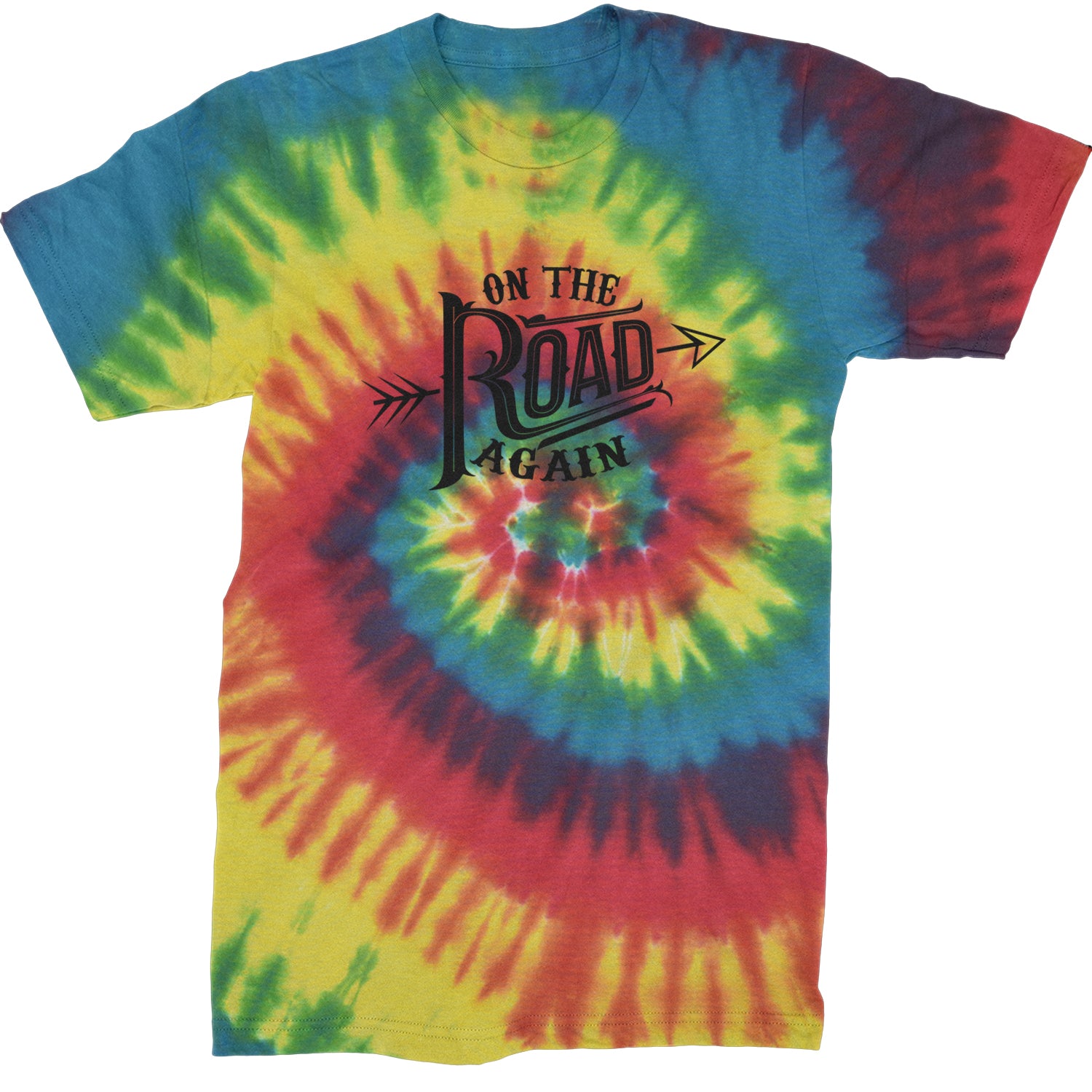 On The Road Again Hippy Country Music Mens T-shirt Tie-Dye Rainbow Reactive