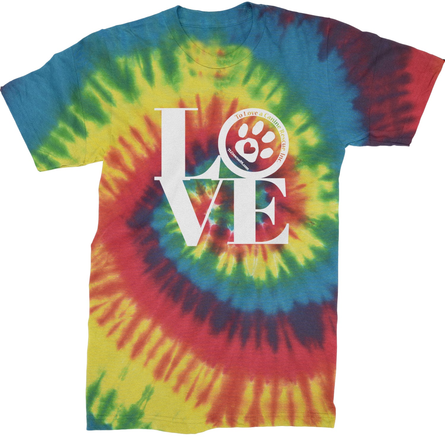 TLC LOVE Dog Rescue Mens T-shirt Tie-Dye Rainbow Reactive