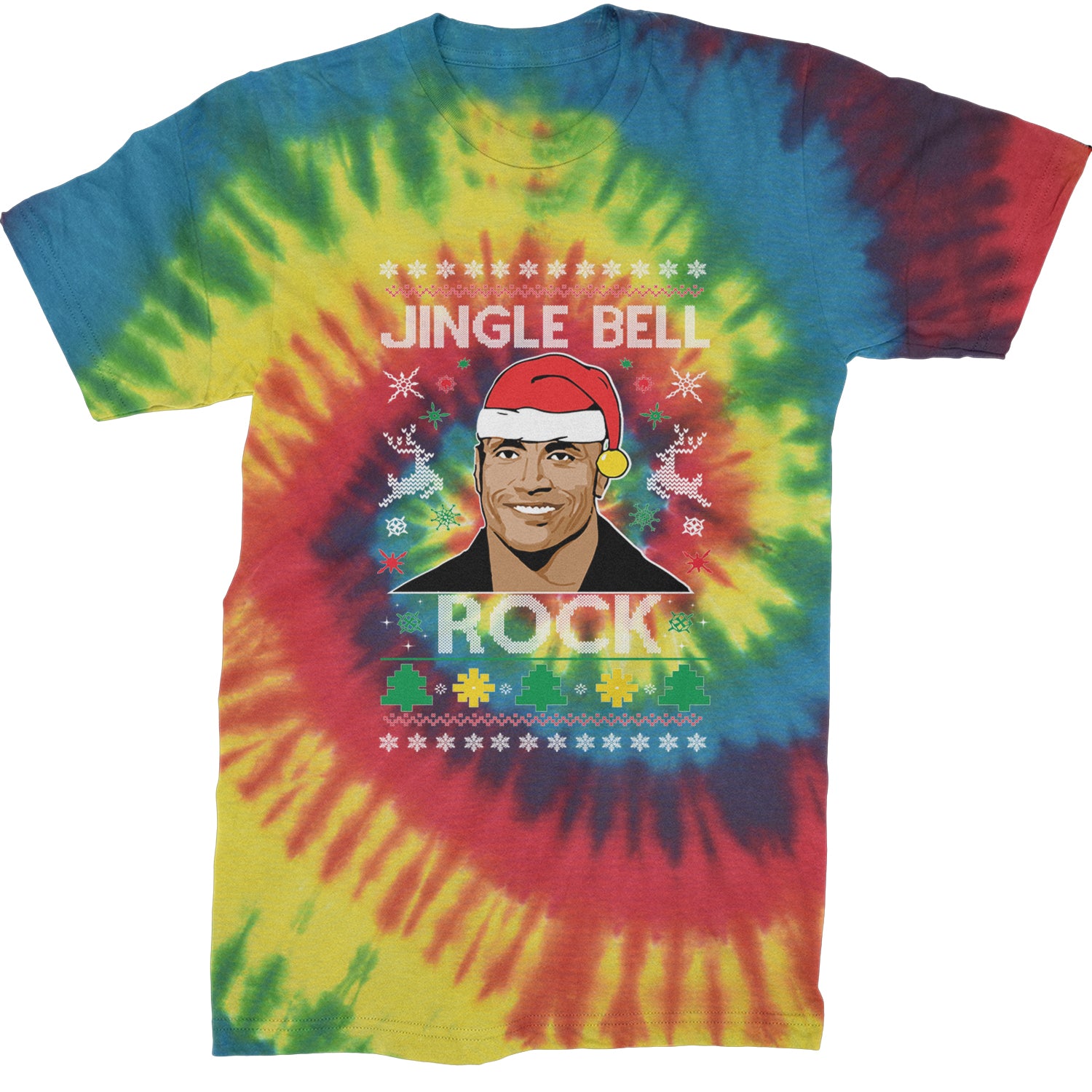 Jingle Bell Rock Ugly Christmas Mens T-shirt Tie-Dye Rainbow Reactive