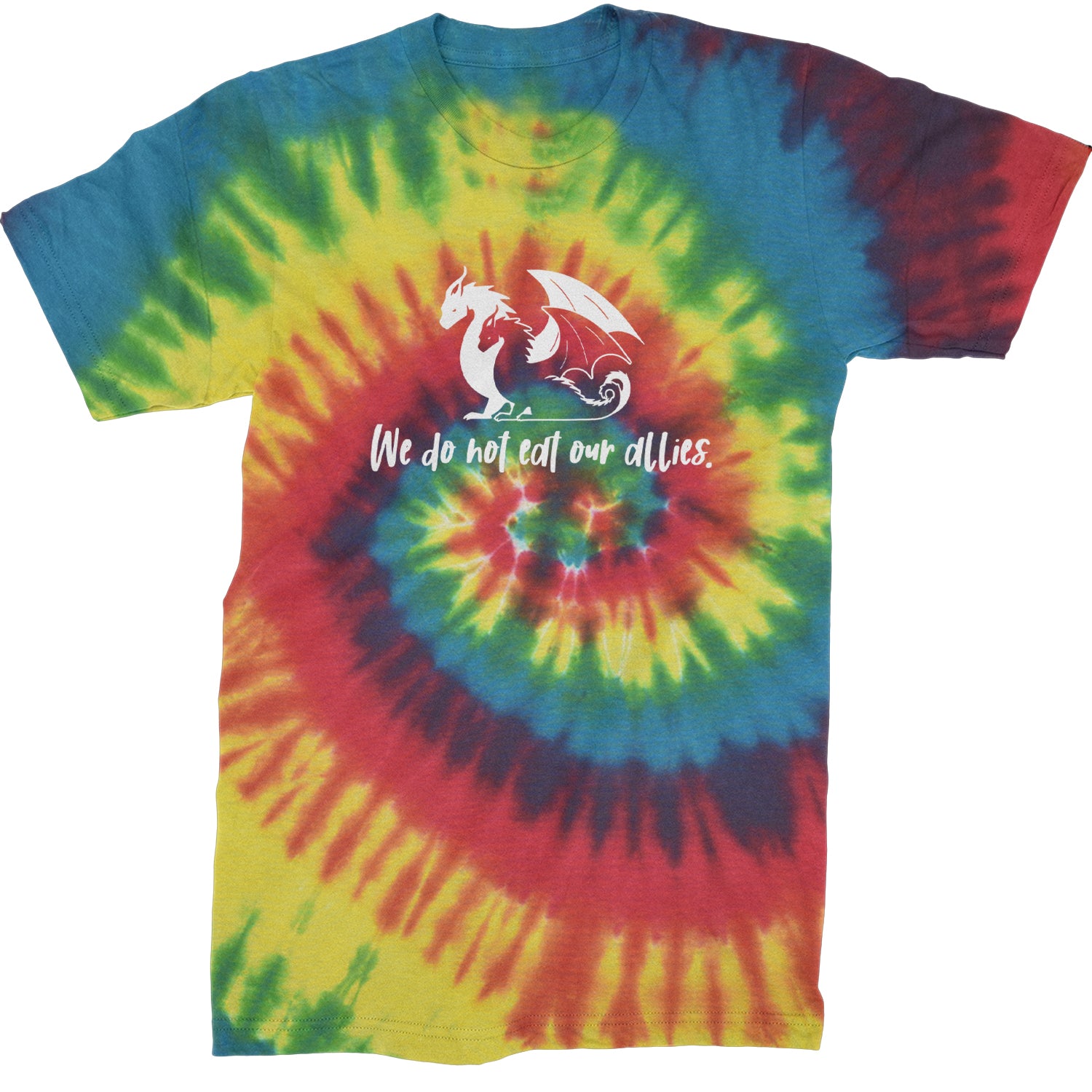 We Do Not Eat Our Allies Fourth Wing Basgiath  Mens T-shirt Tie-Dye Rainbow Reactive