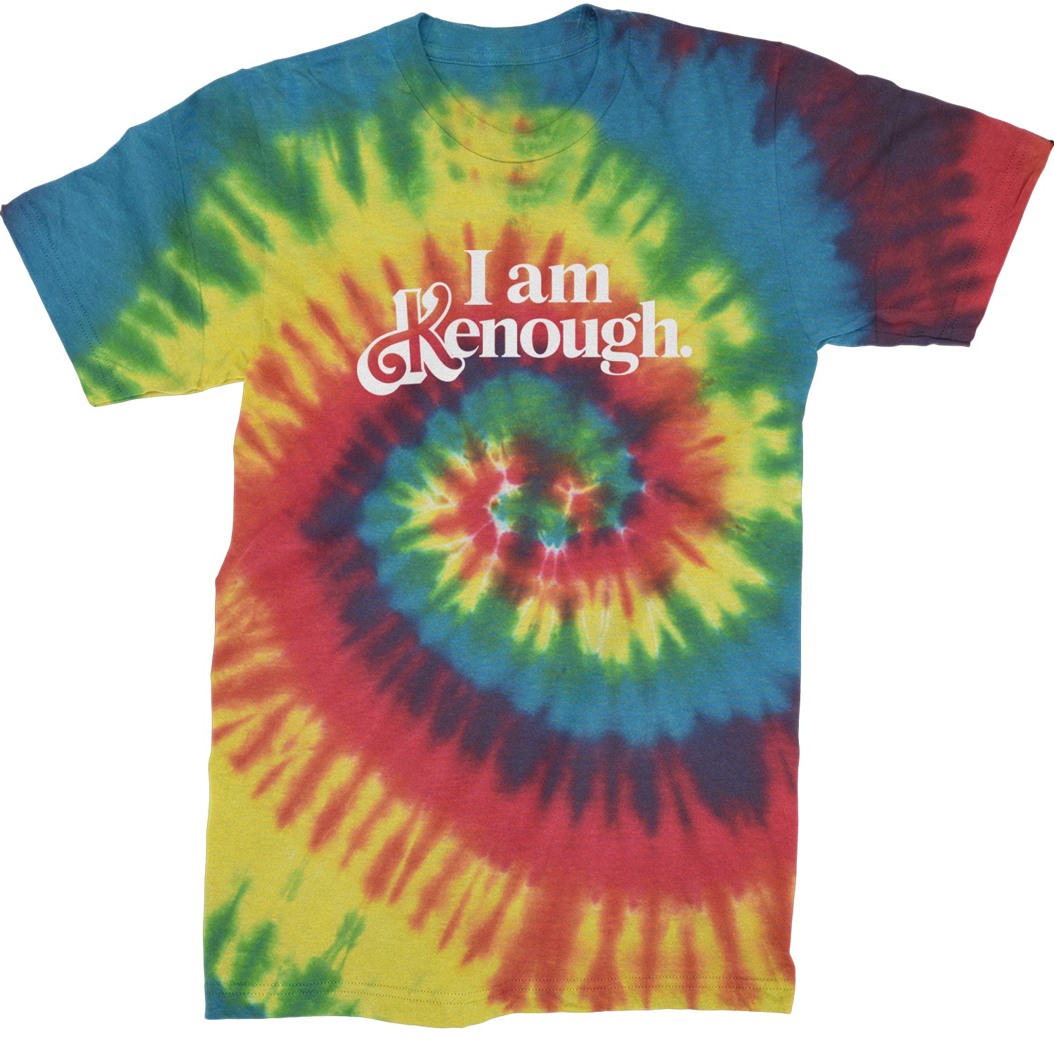 I Am Kenough White Print Mens T-shirt Tie-Dye Rainbow Reactive