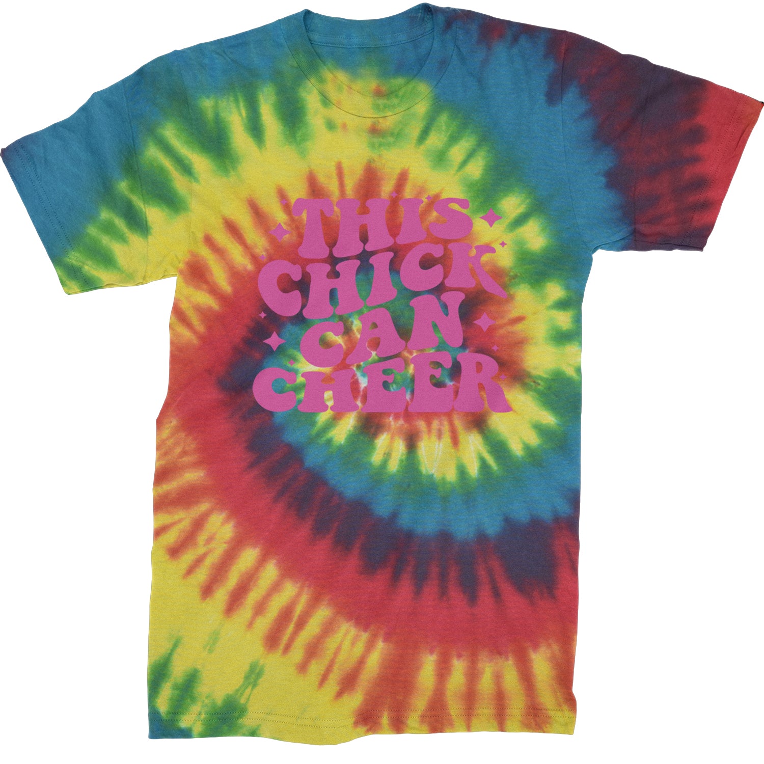 This Chick Can Cheer Mens T-shirt Tie-Dye Rainbow Reactive