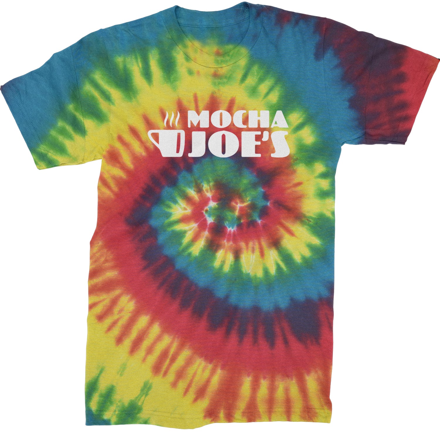 Mocha Joe's Enthusiastic Coffee Mens T-shirt Tie-Dye Rainbow Reactive