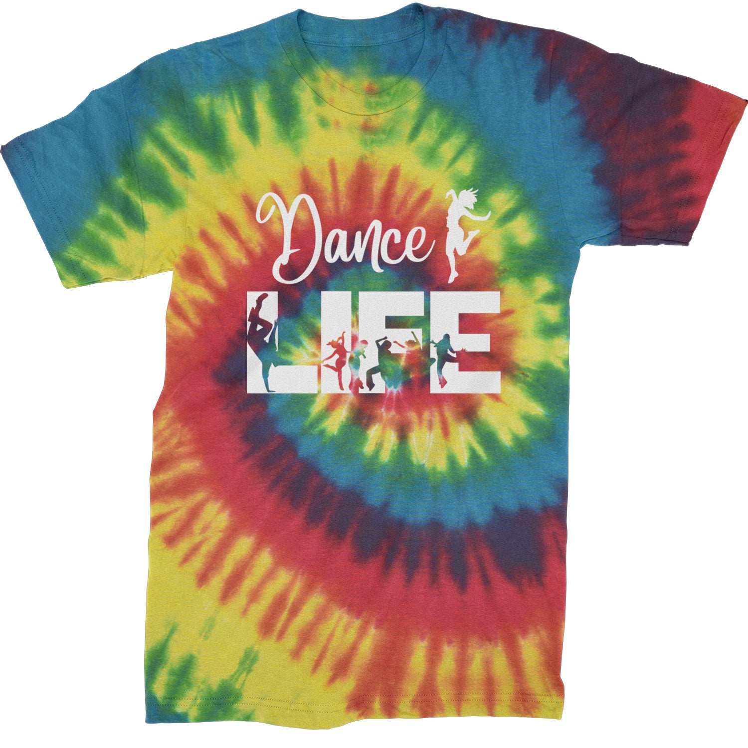 Dance Life Silhouette Dancers Mens T-shirt Tie-Dye Rainbow Reactive