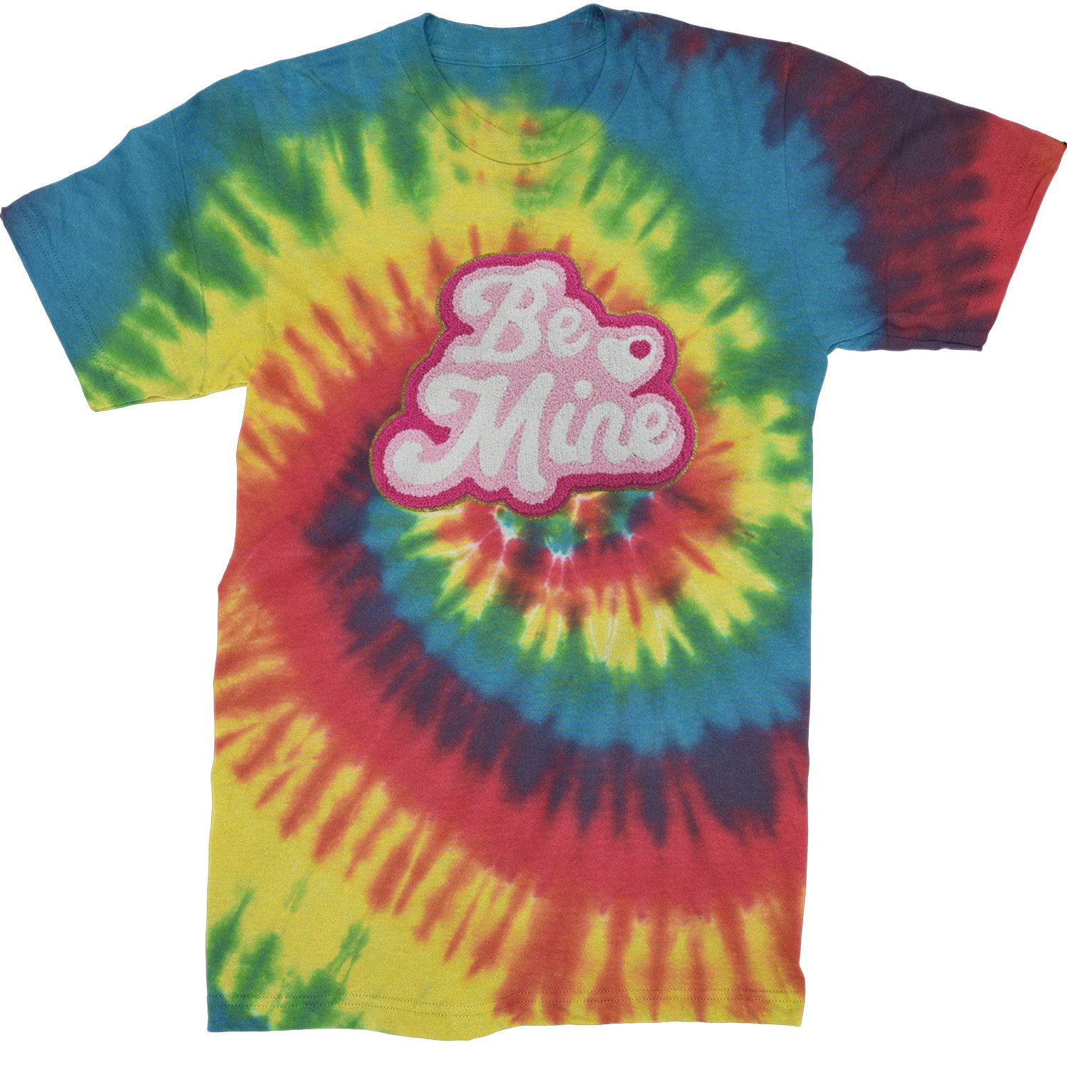 Be Mine Chenille Patch Valentines Days  Mens T-shirt Tie-Dye Rainbow Reactive