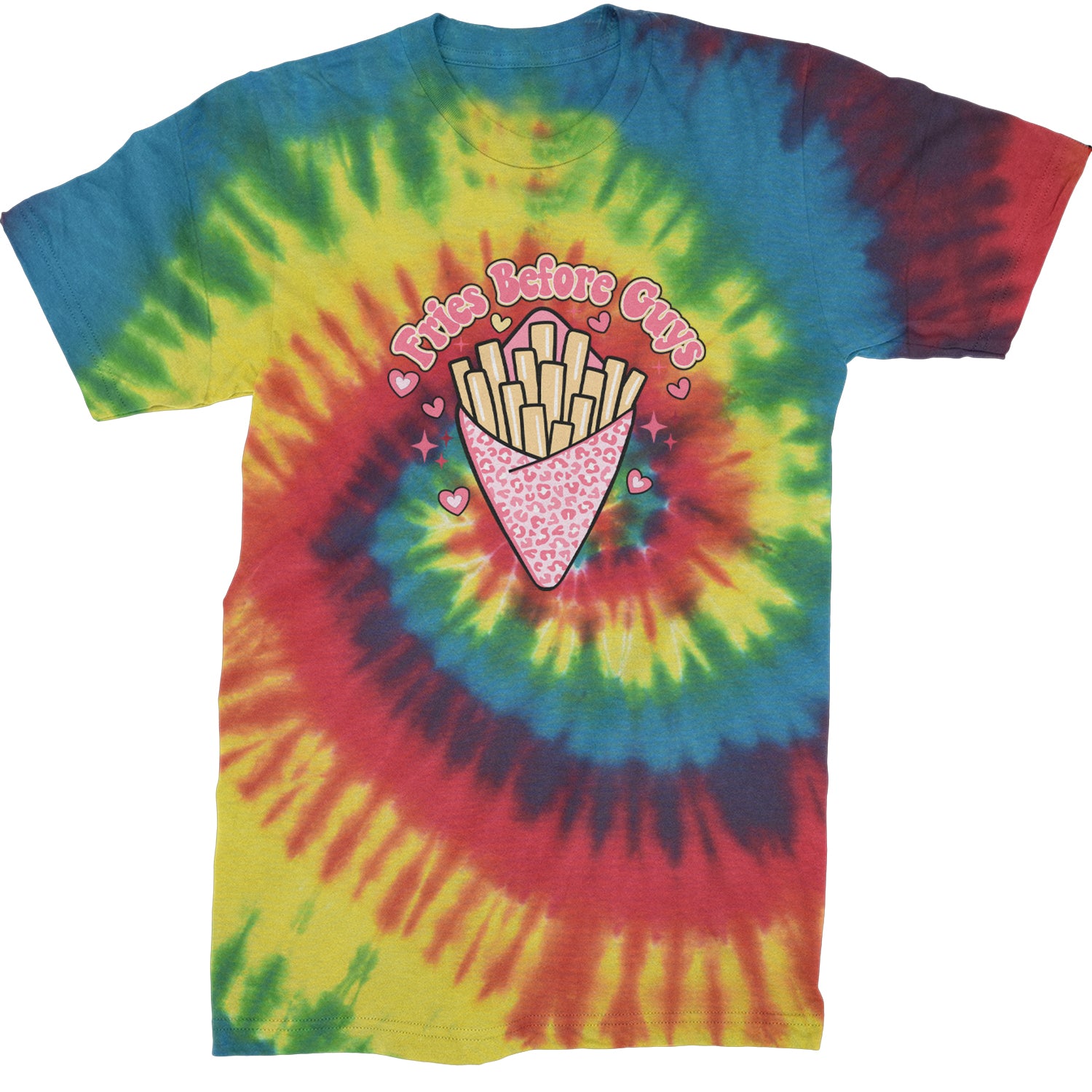 Fries Before Guys  Mens T-shirt Tie-Dye Rainbow Reactive