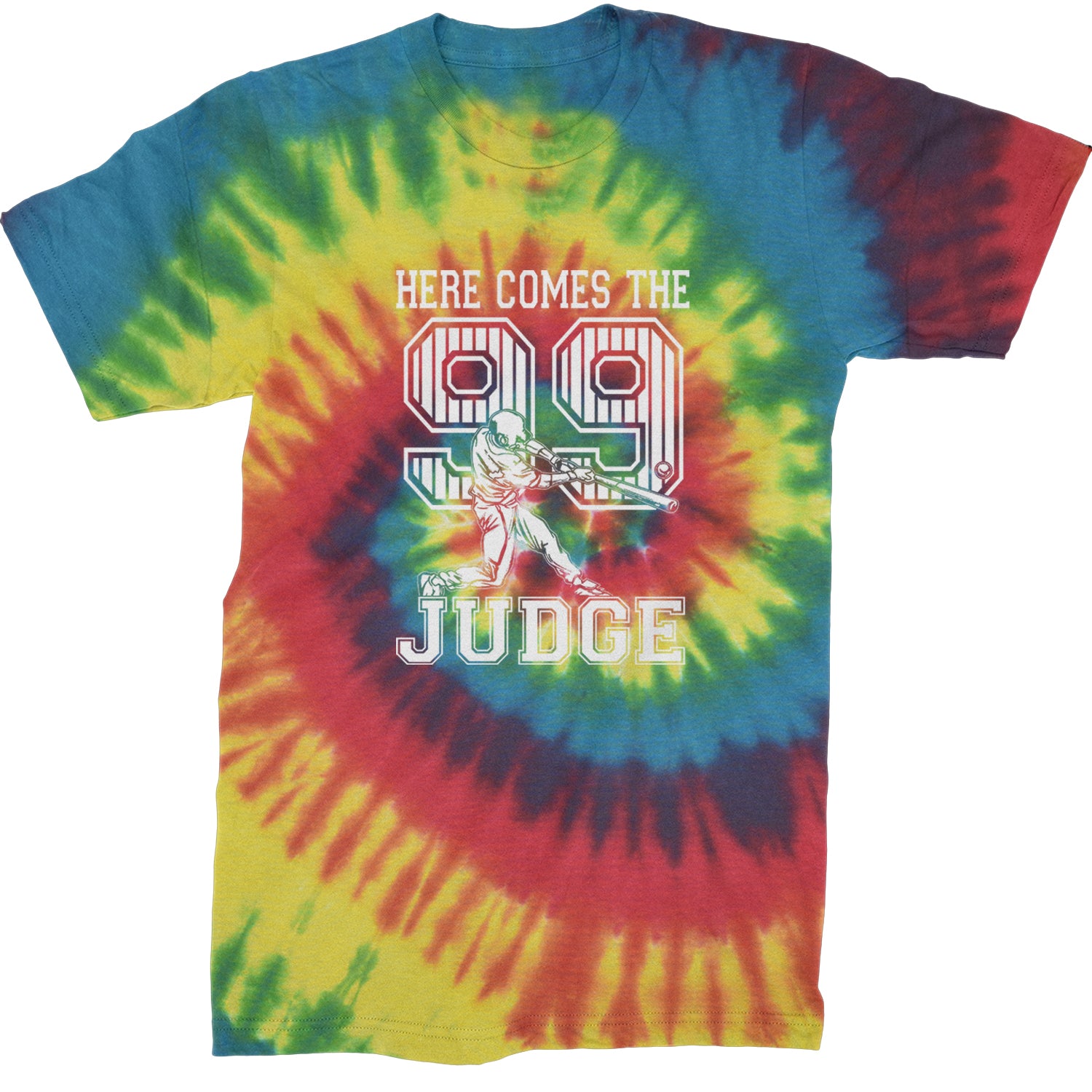 Here Comes The Judge 99 NY Baseball  Mens T-shirt Tie-Dye Rainbow Reactive