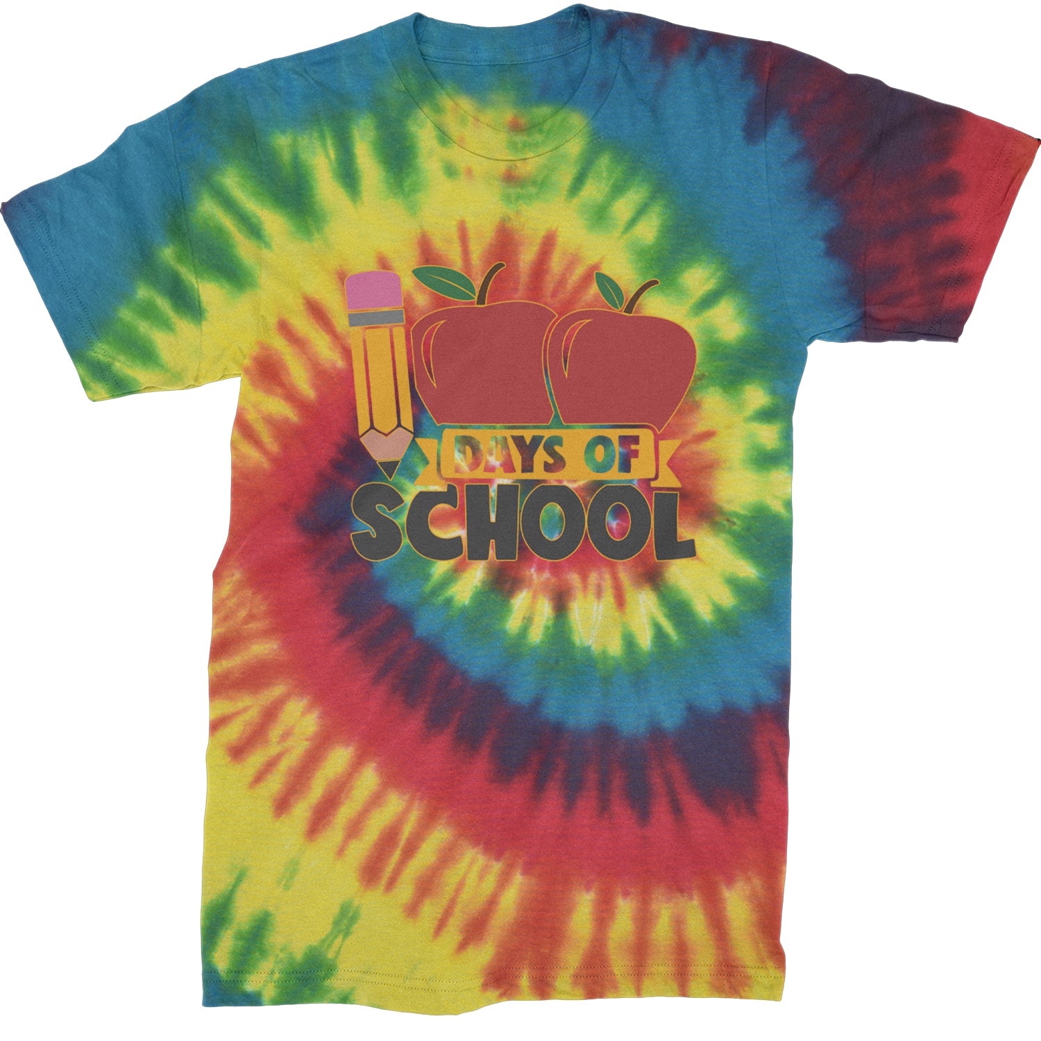 100 Days Of School Apple Pencil  Mens T-shirt Tie-Dye Rainbow Reactive