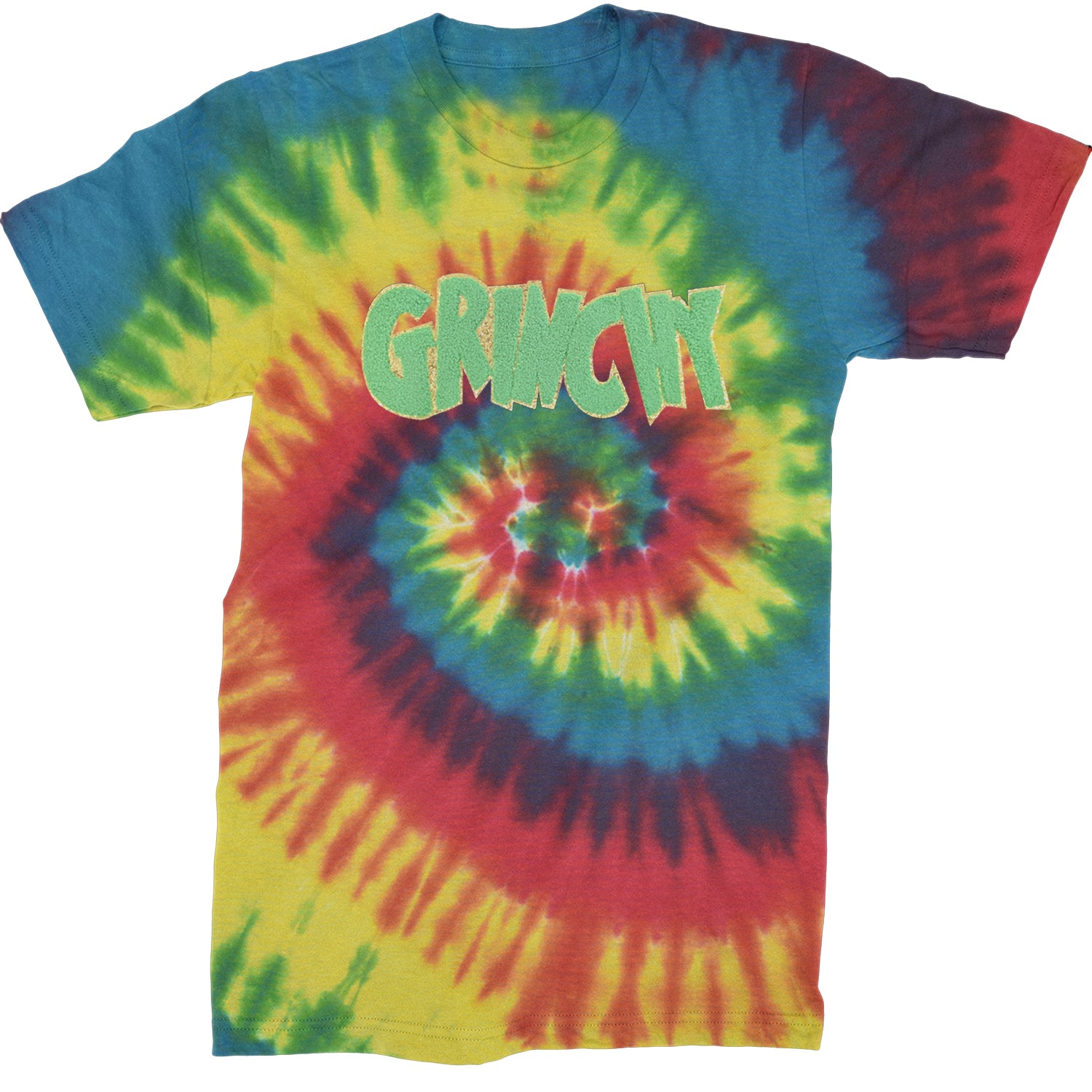 Green Gr-nchy Chenille Patch  Mens T-shirt Tie-Dye Rainbow Reactive