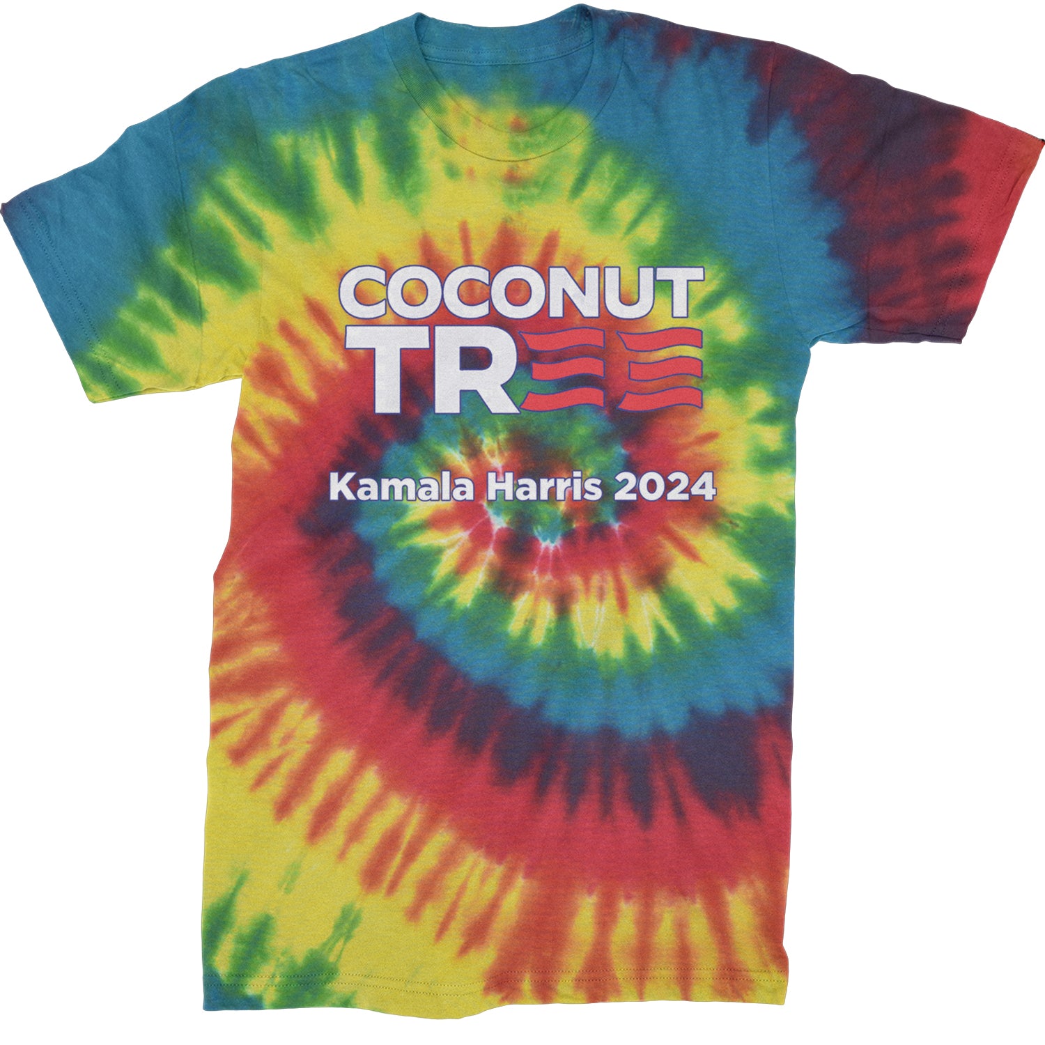 Coconut Tree - Support Kamala Harris For President 2024 Mens T-shirt Tie-Dye Rainbow Reactive