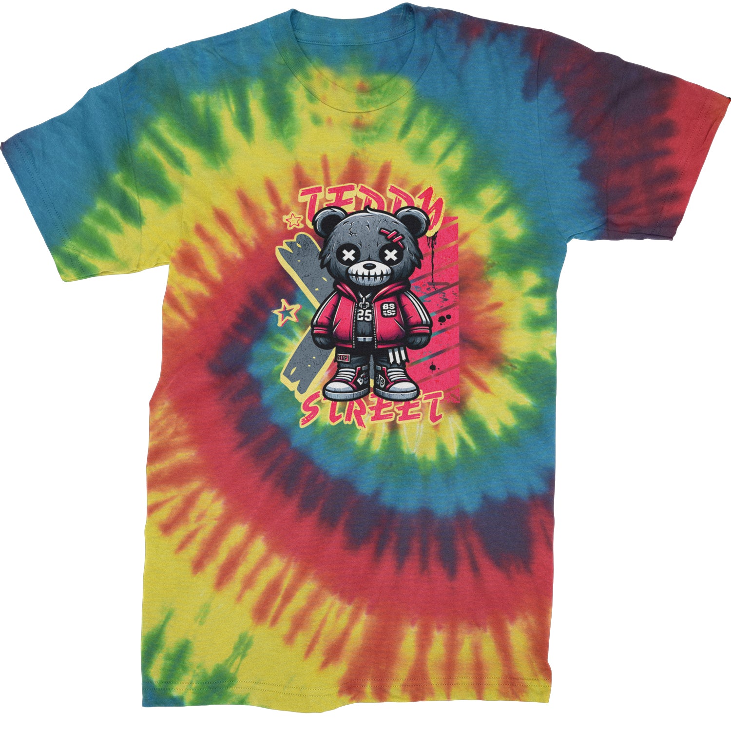 Teddy Attitude Urban Graffiti Bear  Mens T-shirt Tie-Dye Rainbow Reactive