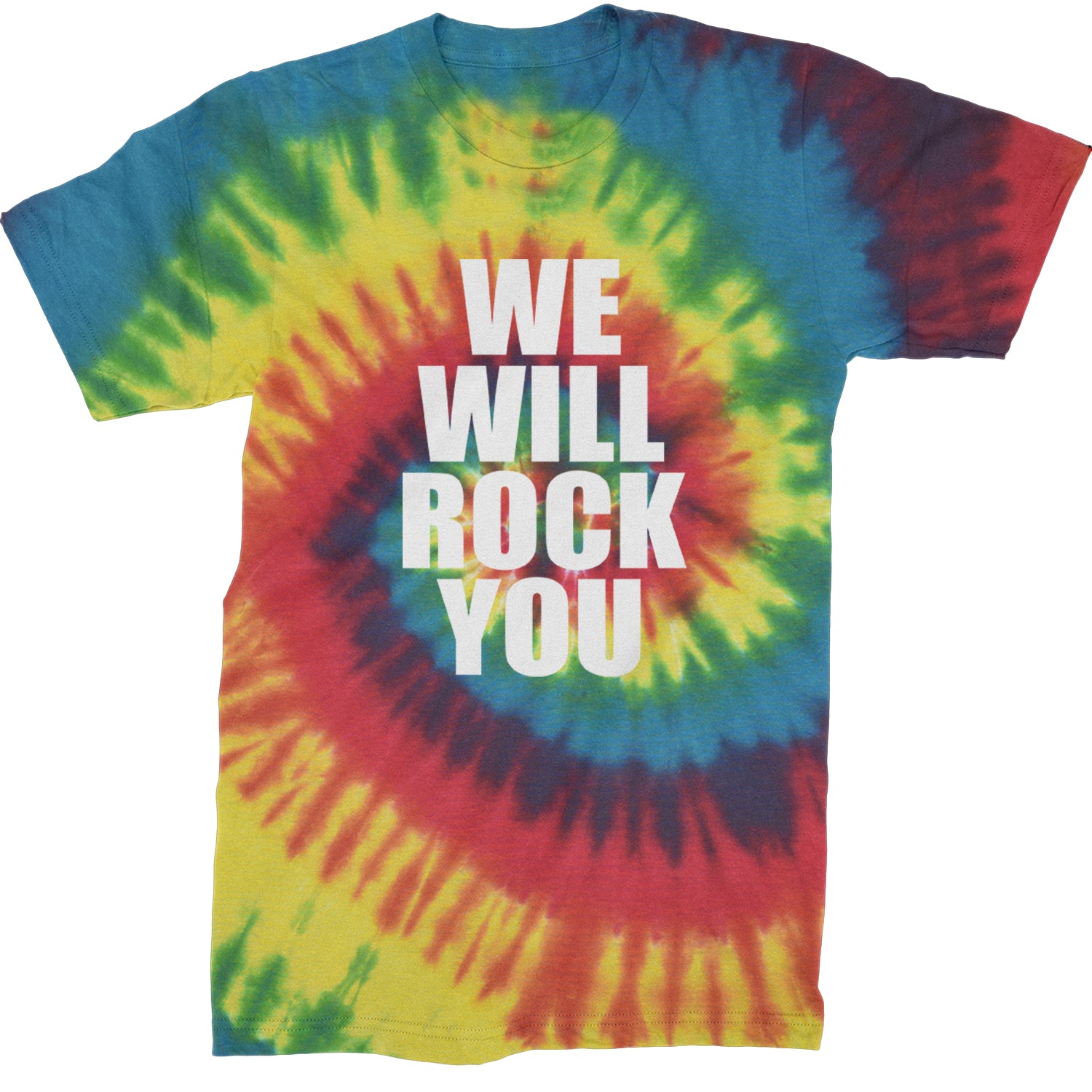 We Will Rock You Mens T-shirt Tie-Dye Rainbow Reactive