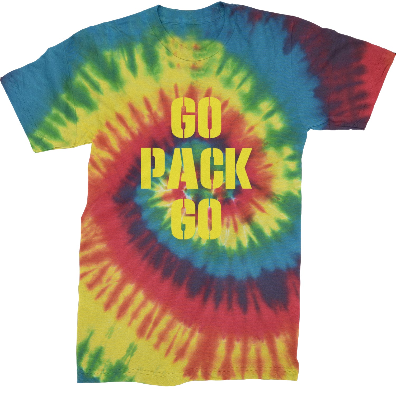 Go Pack Go Green Bay Mens T-shirt Tie-Dye Rainbow Reactive