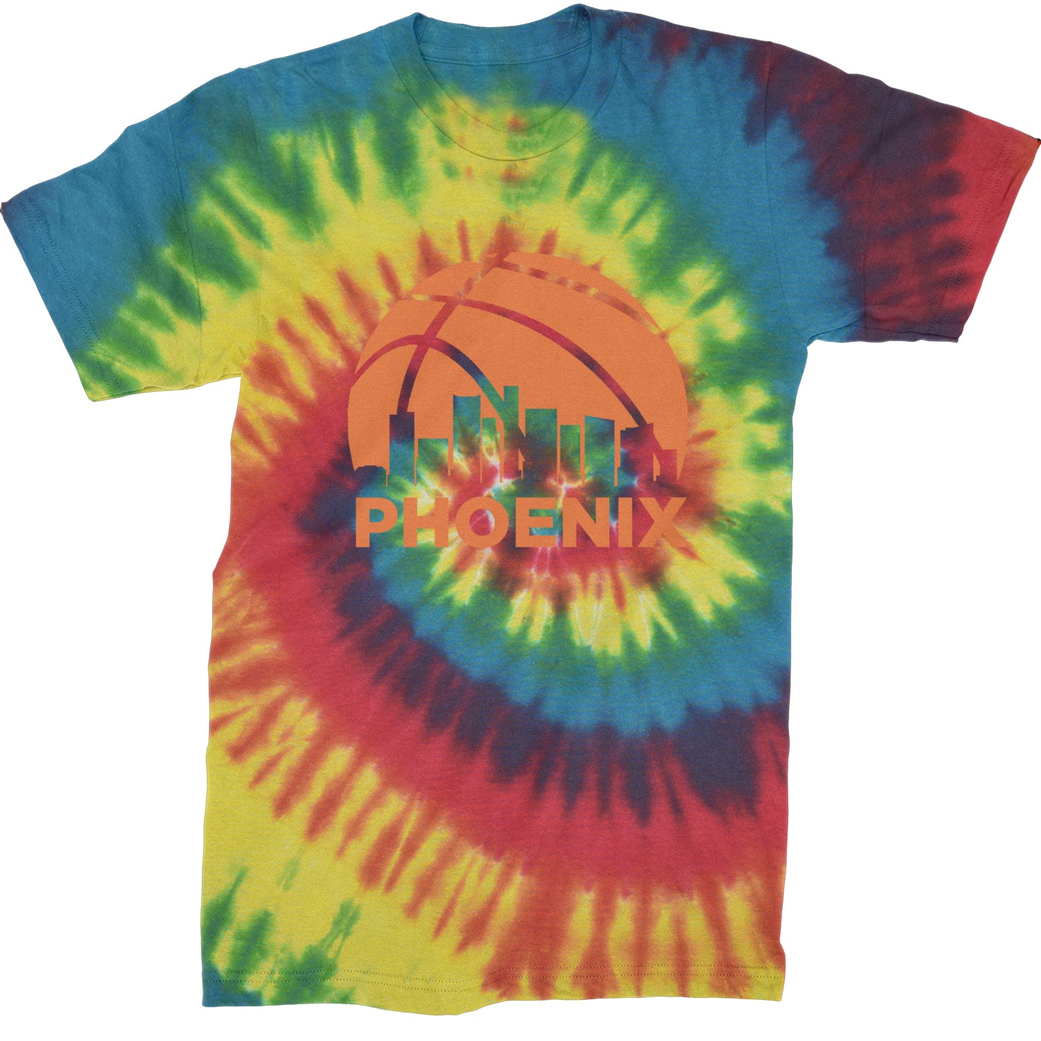 Phoenix Basketball Sunset City Skyline Mens T-shirt Tie-Dye Rainbow Reactive