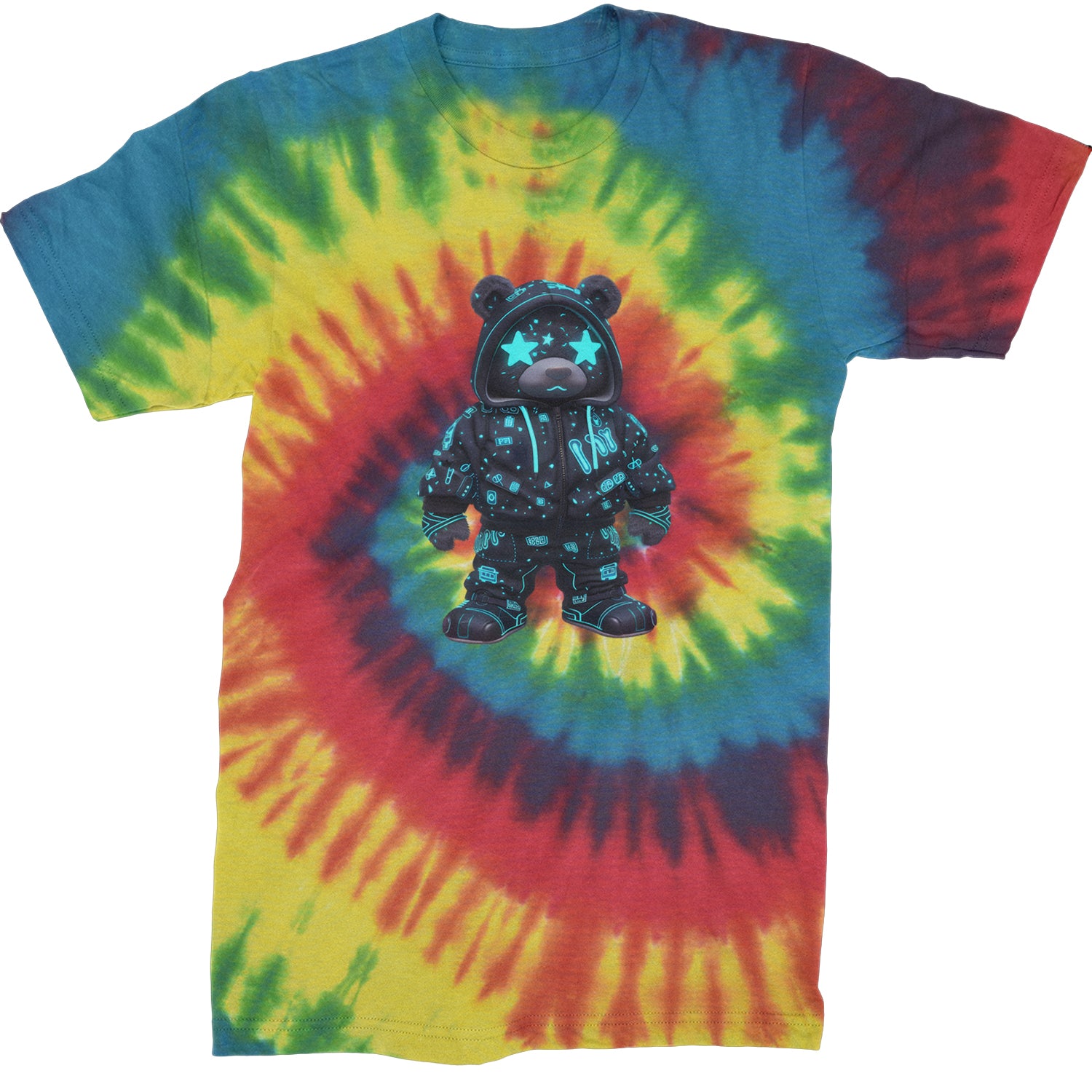 Starry Eyed Vaporwave Urban Graffiti Bear  Mens T-shirt Tie-Dye Rainbow Reactive