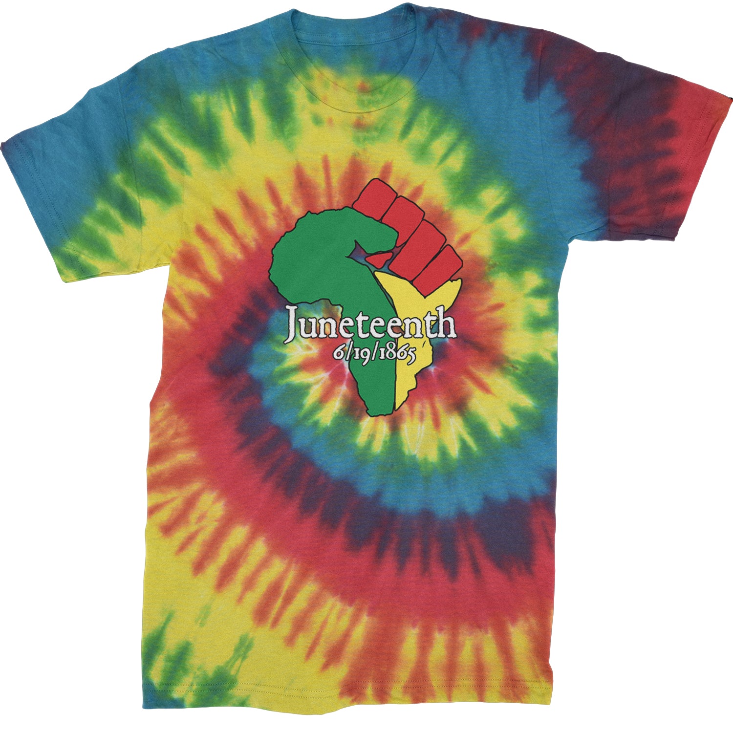 Juneteenth Raised Fist Africa Celebrate Emancipation Day  Mens T-shirt Tie-Dye Rainbow Reactive