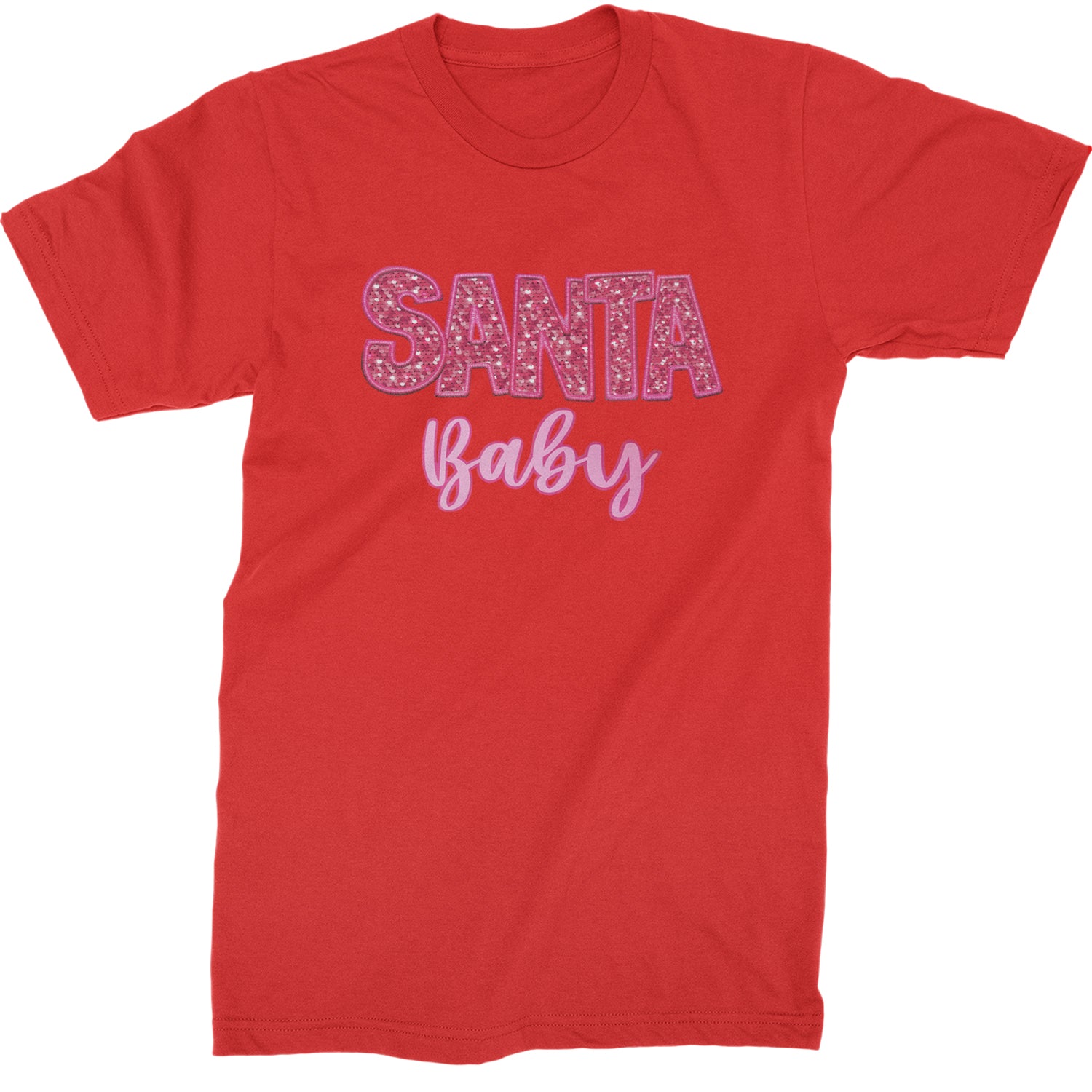 Santa Baby Faux Patch and Sequins  Mens T-shirt Red