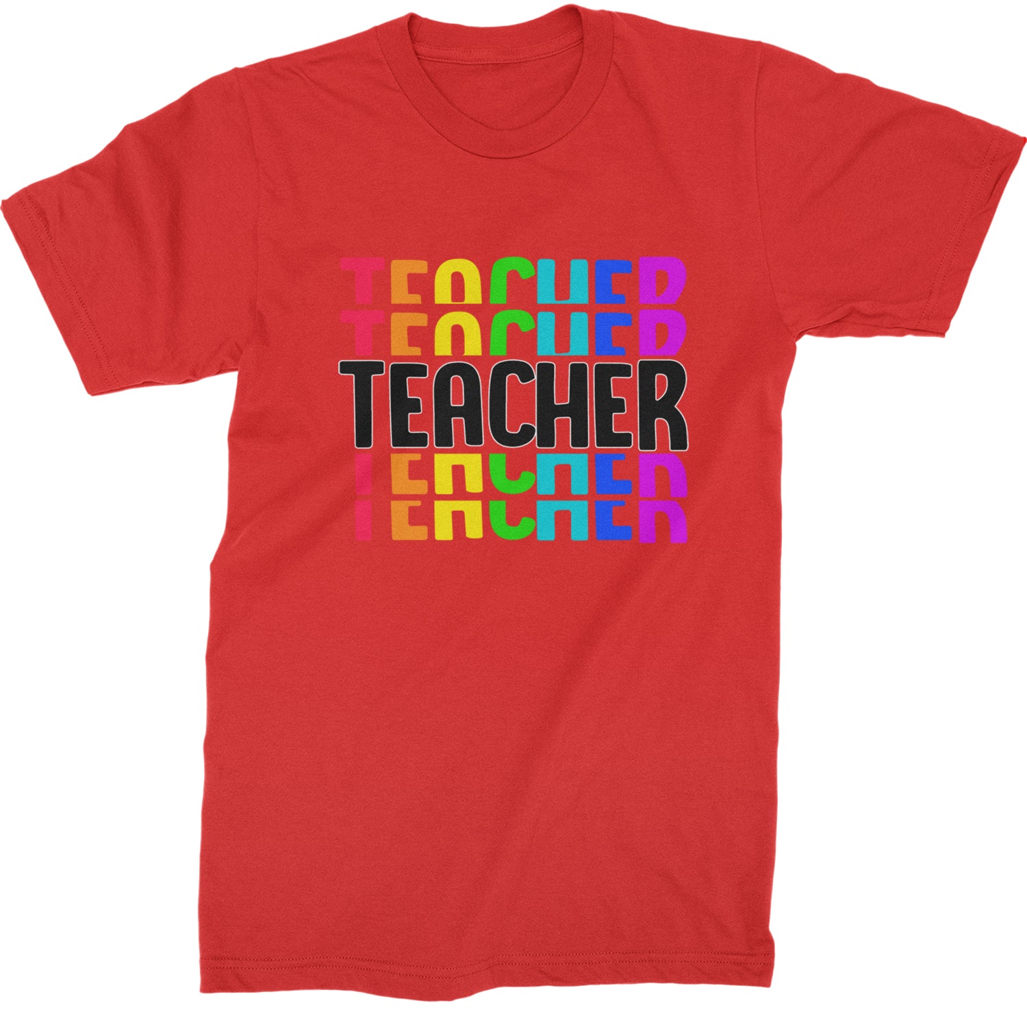 Teacher Repeated Rainbow Pattern  Mens T-shirt Red