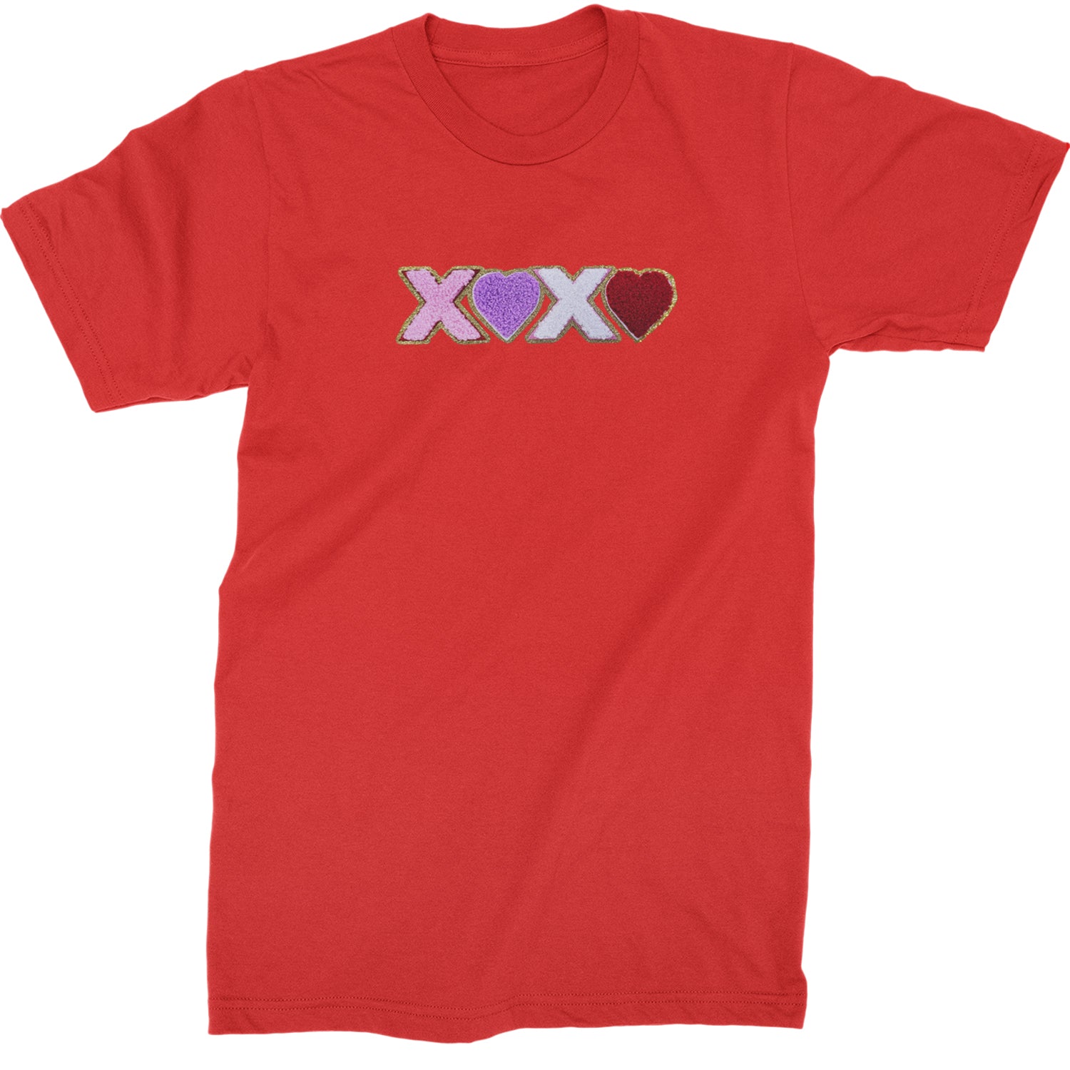 XOXO Chenille Patch Valentines Days  Mens T-shirt Red