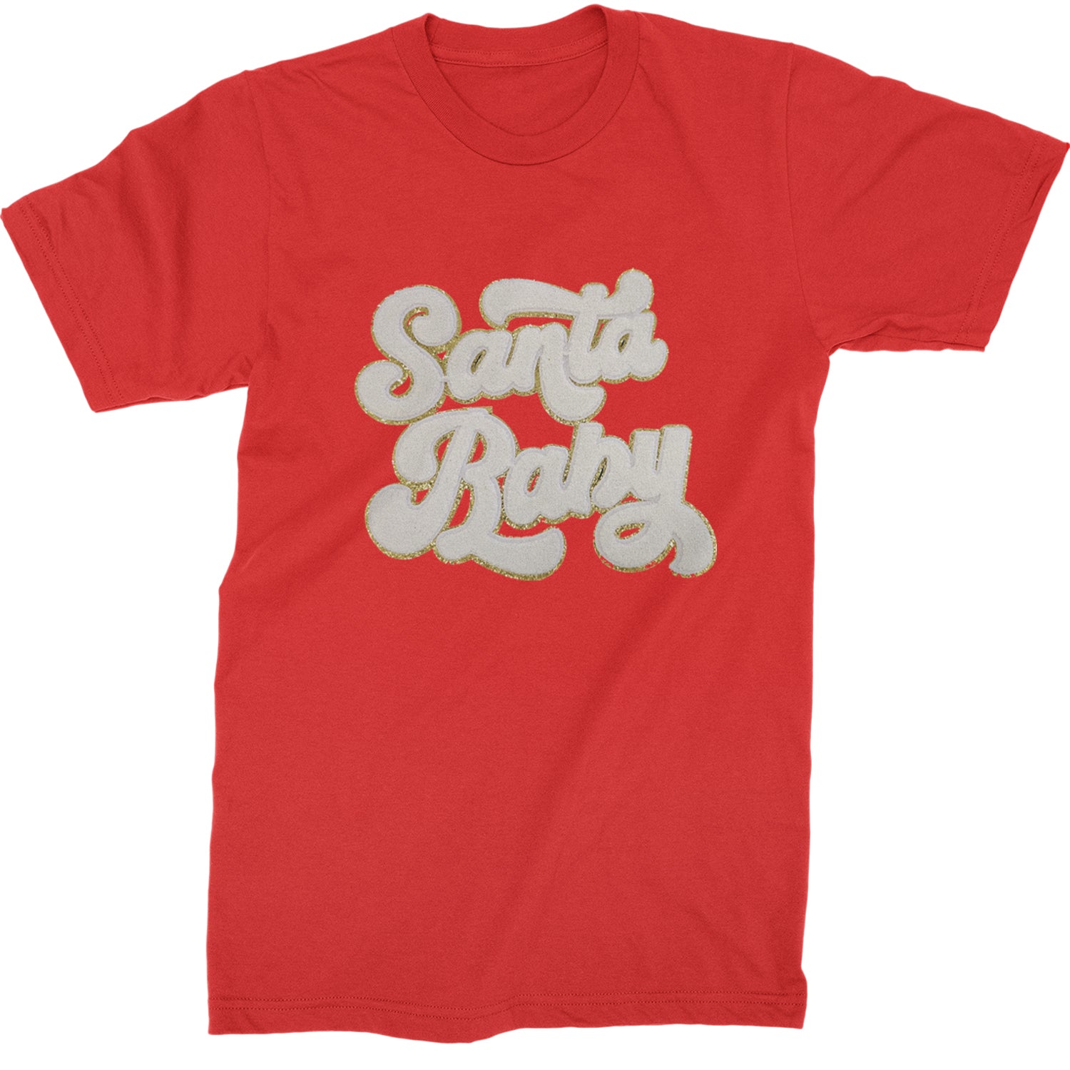 White Santa Baby Chenille Patch  Mens T-shirt Red