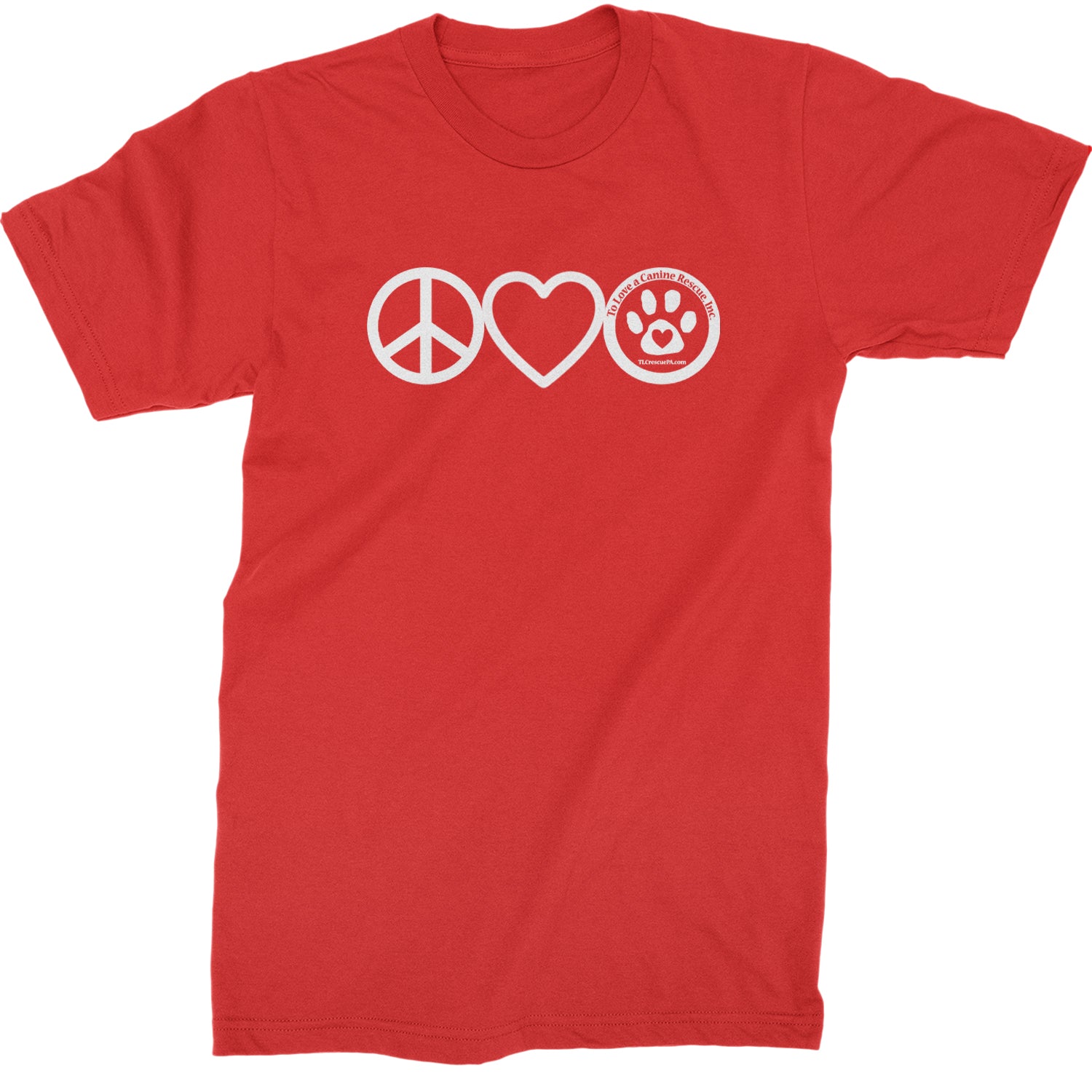 Peace, Love and TLC Dog Rescue Mens T-shirt Red