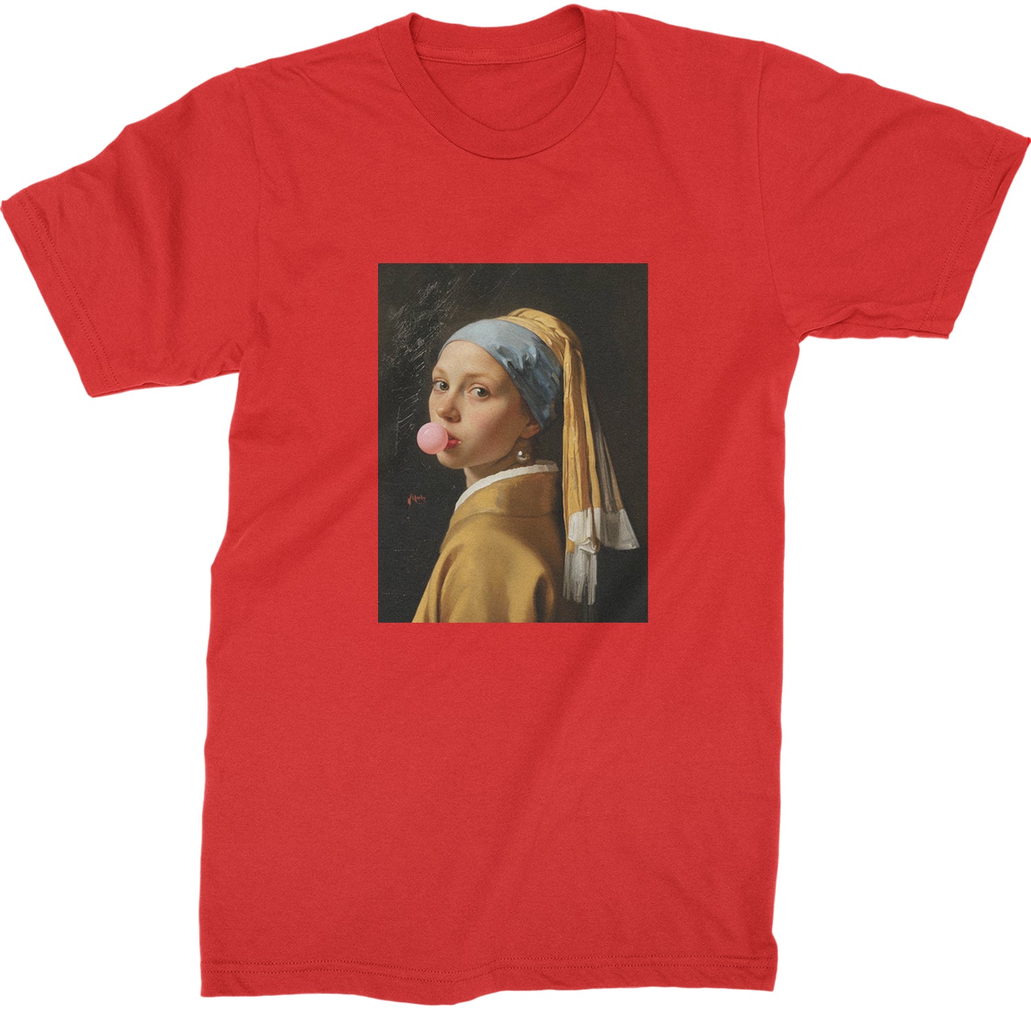 Girl with a Pearl Earring Bubble Gum Contemporary Art Mens T-shirt Red