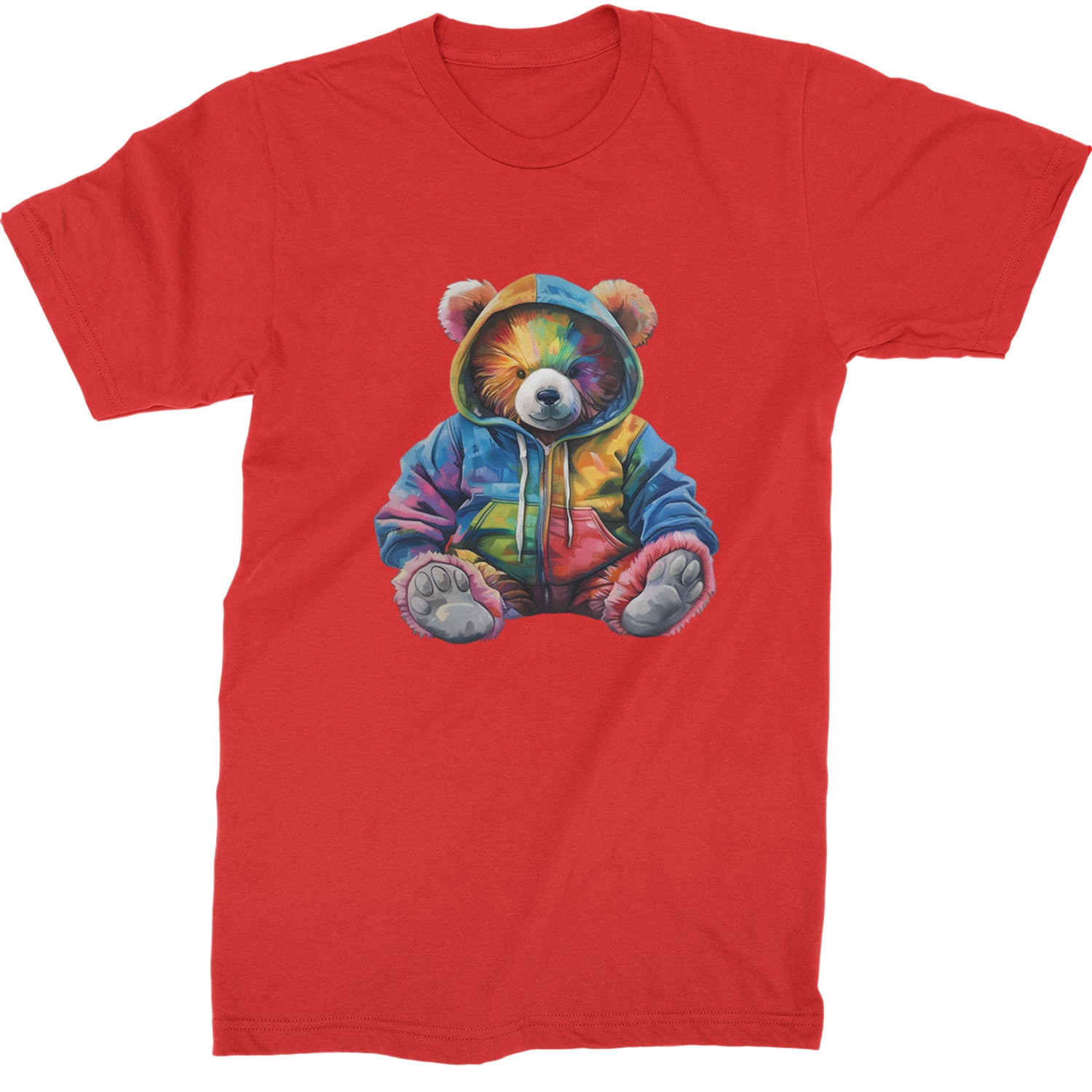 Rainbow Streetwear Urban Graffiti Bear  Mens T-shirt Red