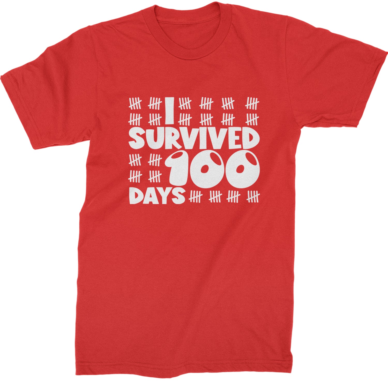 I Survived 100 Days Tally Marks Mens T-shirt Red