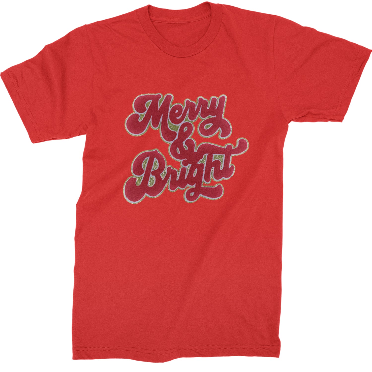 Merry & Bright Chenille Glitter  Mens T-shirt Red