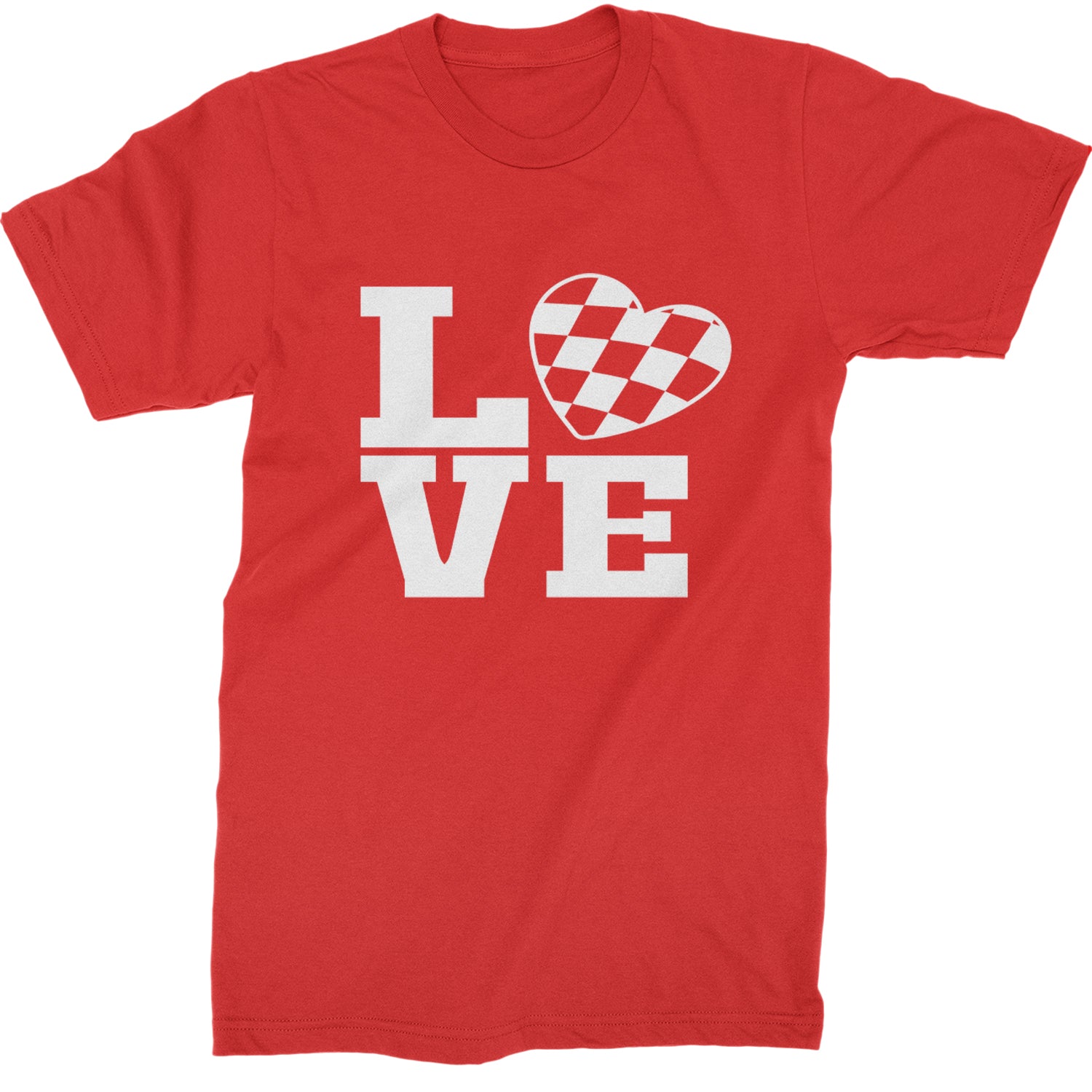 Love Racing Checkered Flag Heart Mens T-shirt Red