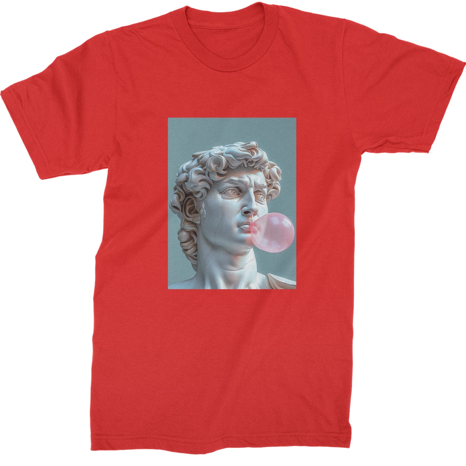Michelangelo's David with Bubble Gum Contemporary Statue Art Mens T-shirt Red