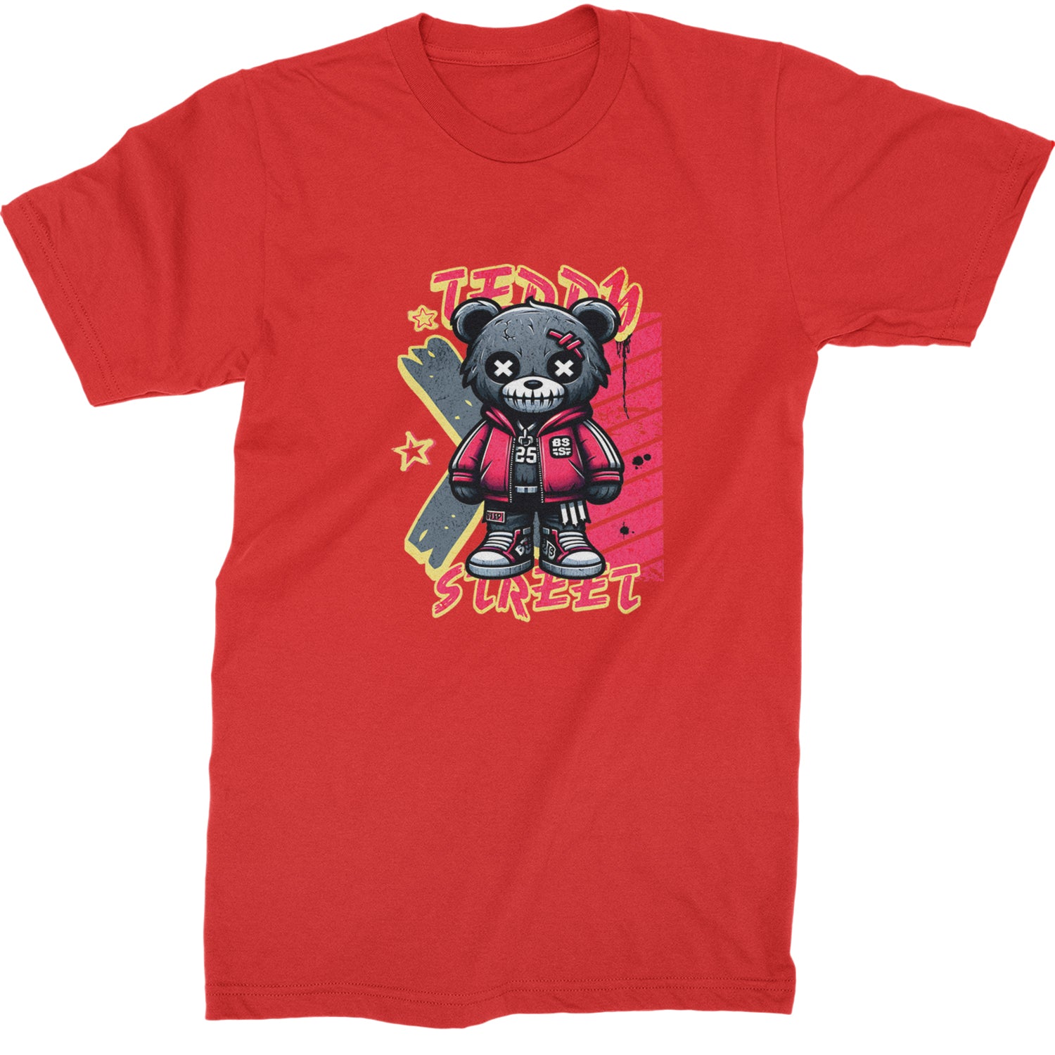 Teddy Attitude Urban Graffiti Bear  Mens T-shirt Red