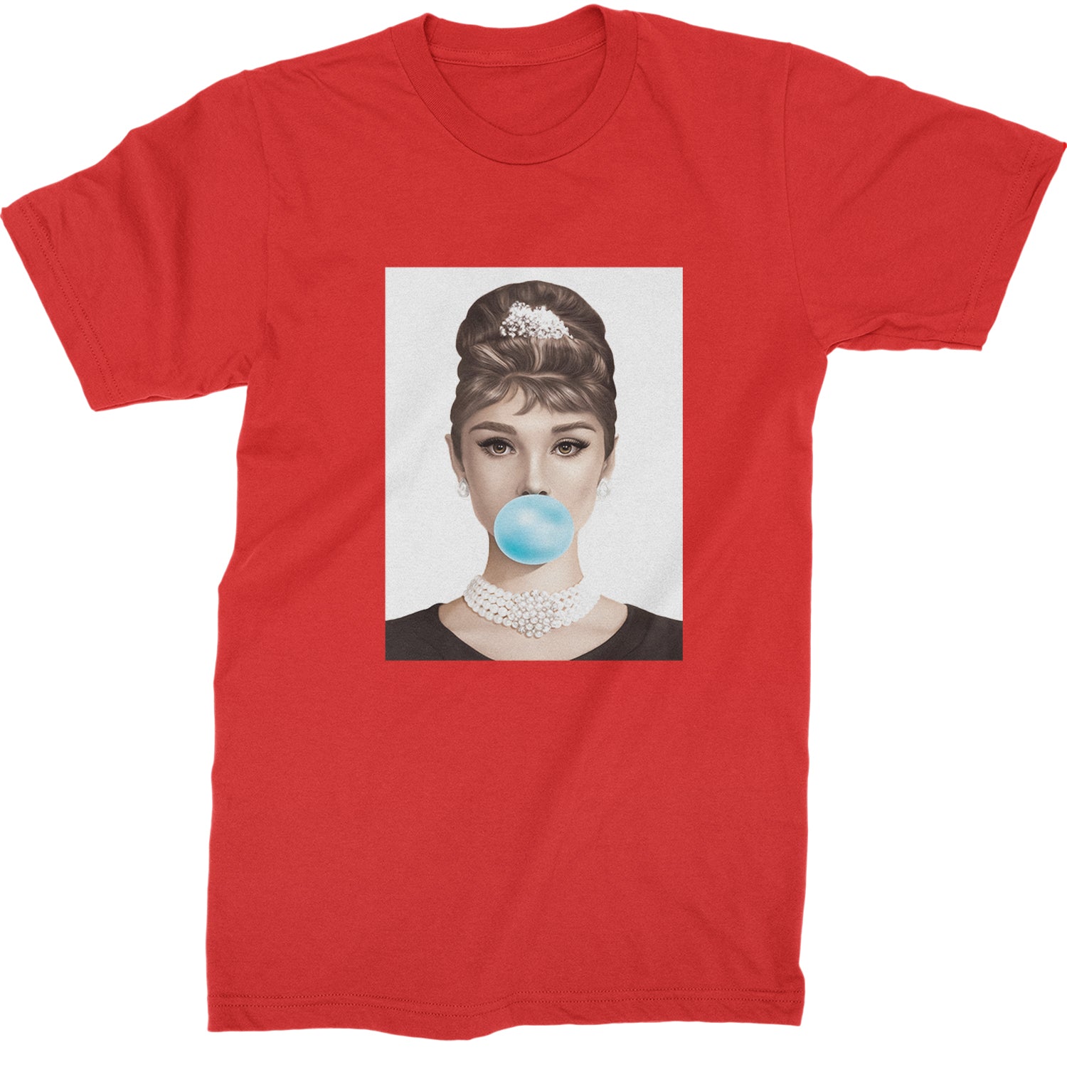 Audrey Hepburn Chewing Bubble Gum American Icon Mens T-shirt Red