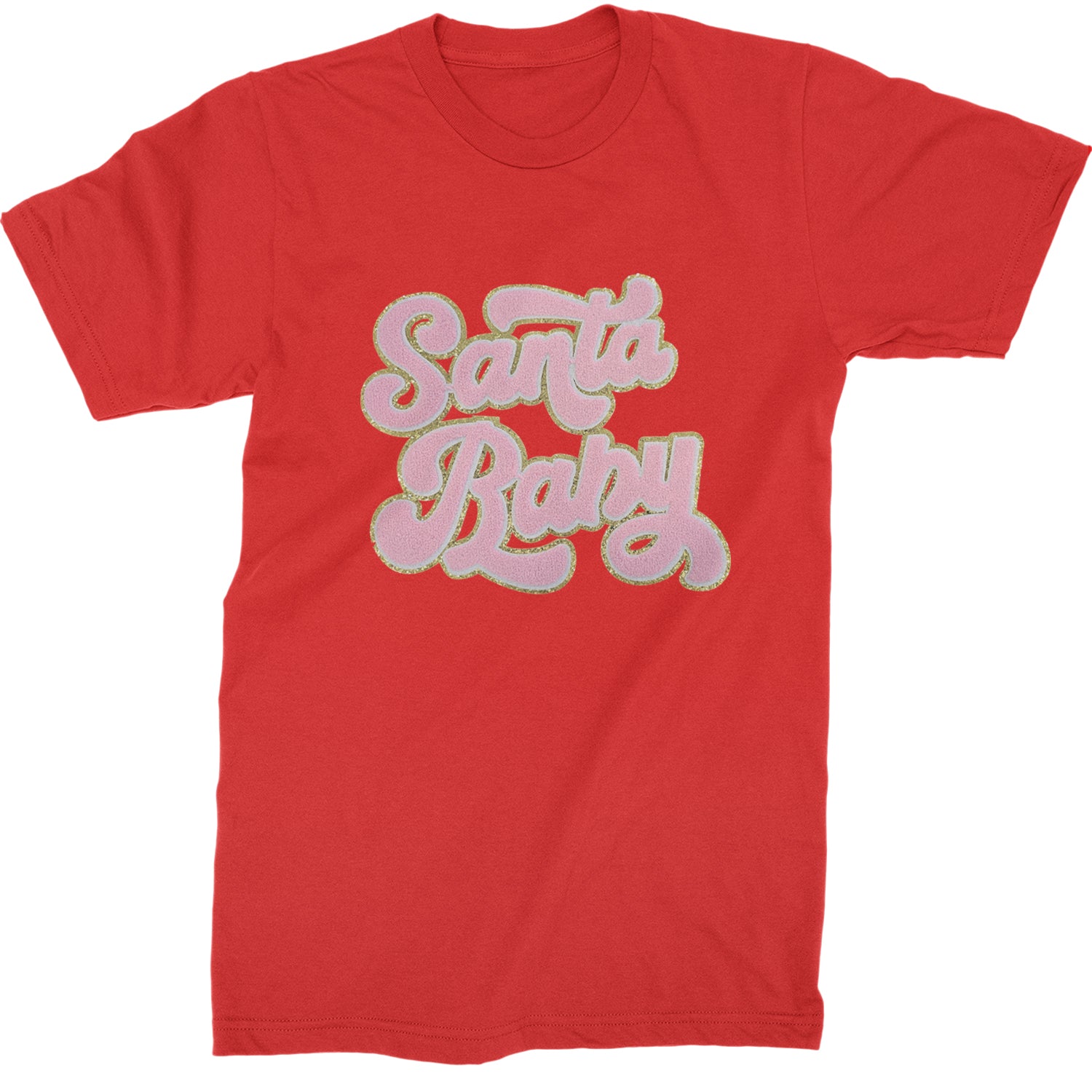 Pink Santa Baby Chenille Patch  Mens T-shirt Red