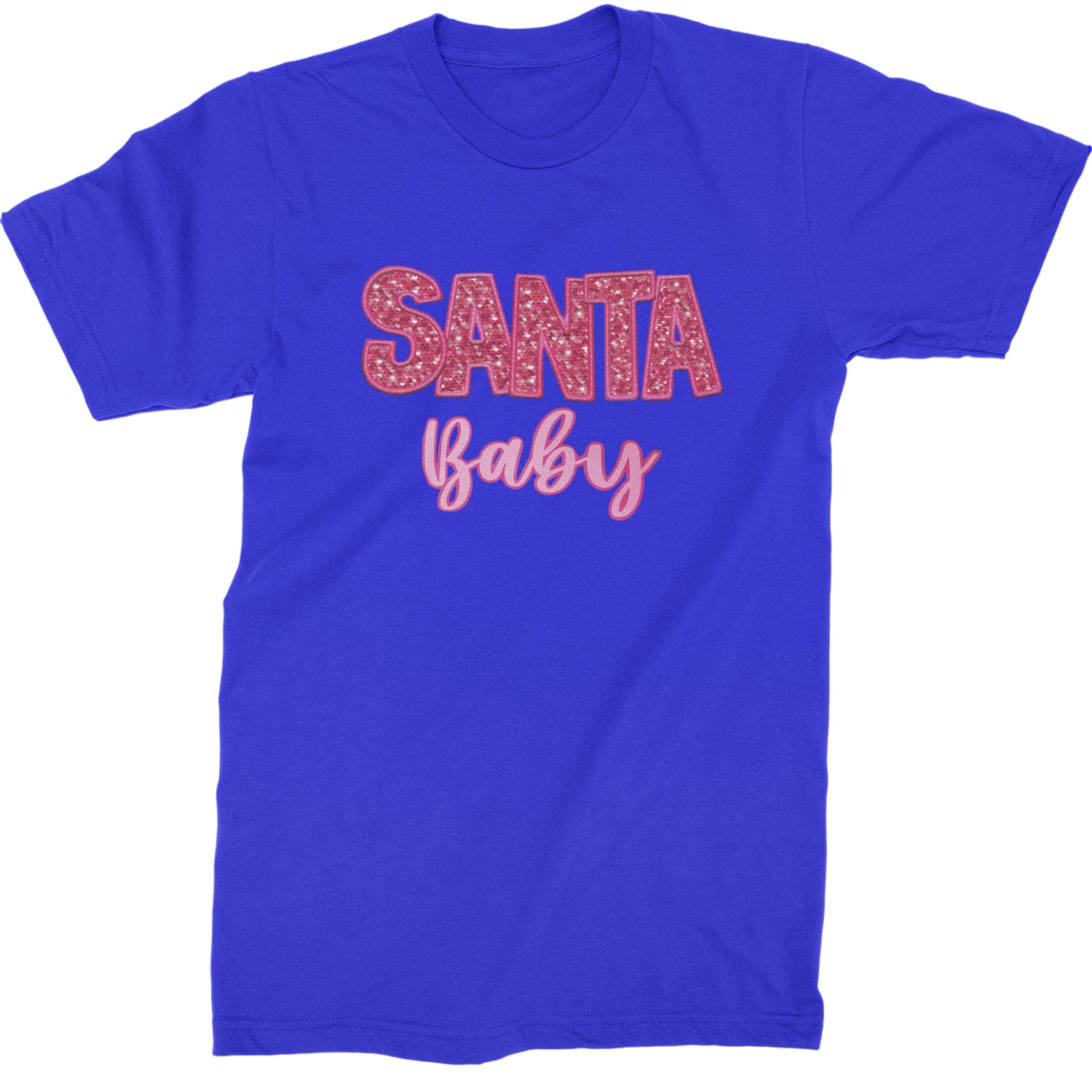 Santa Baby Faux Patch and Sequins  Mens T-shirt Royal Blue