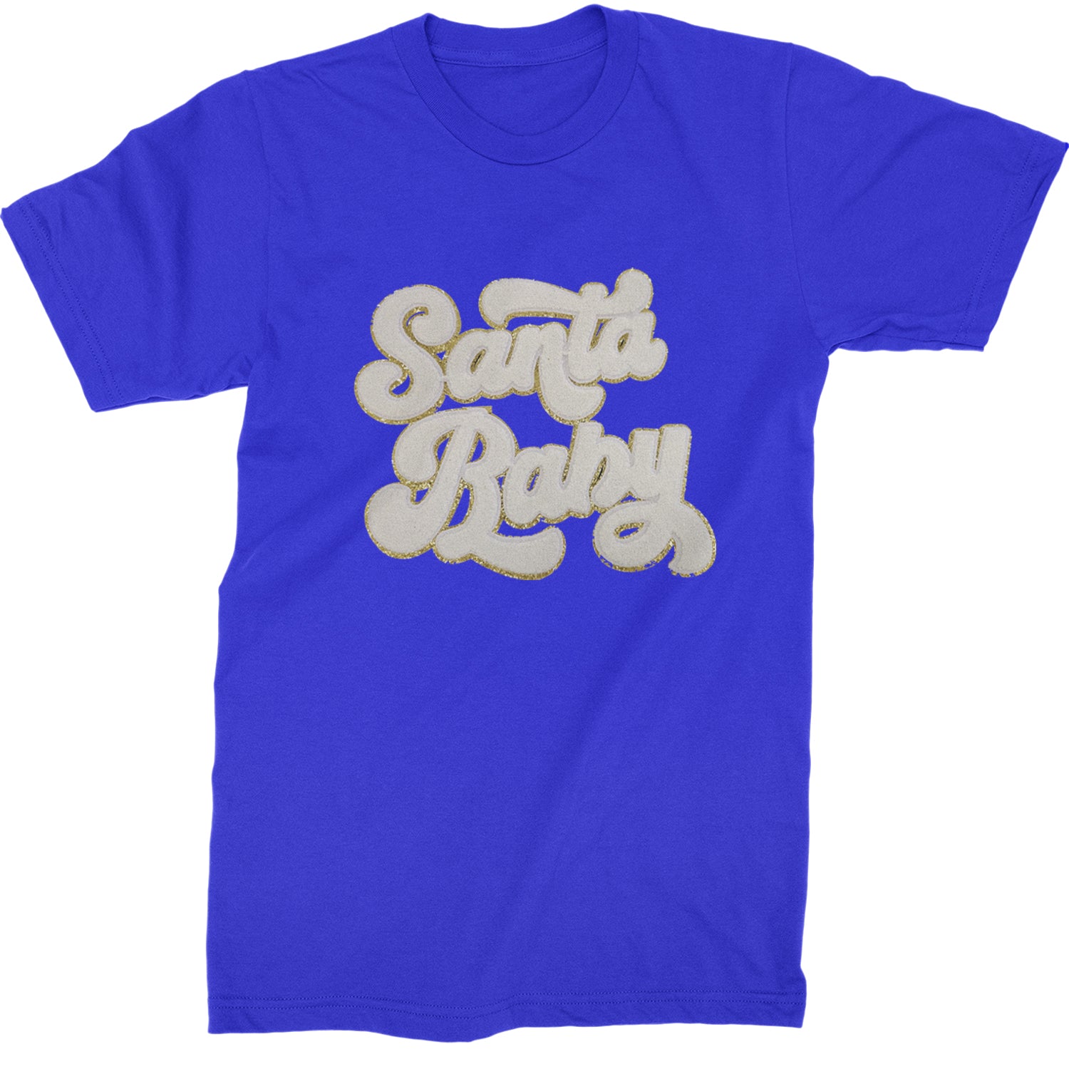 White Santa Baby Chenille Patch  Mens T-shirt Royal Blue