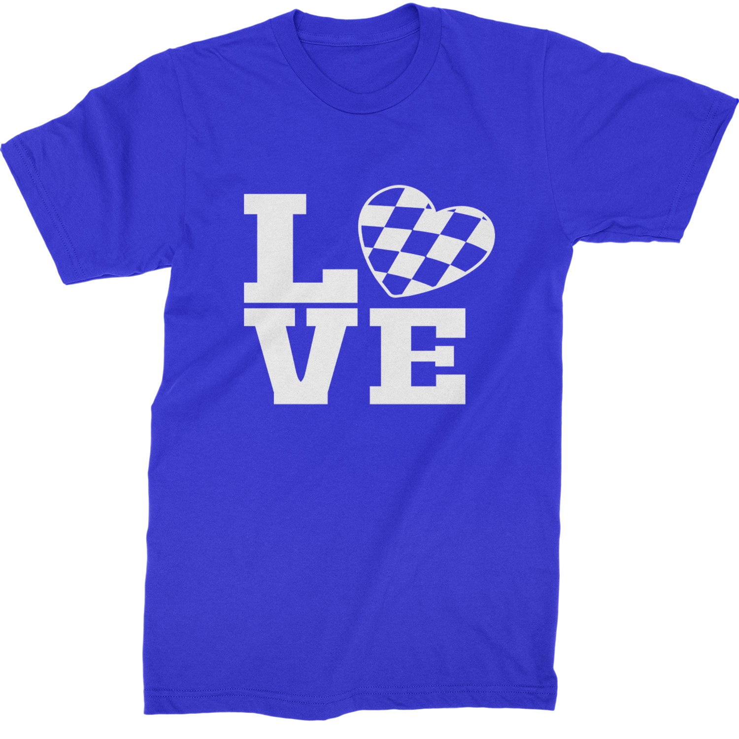 Love Racing Checkered Flag Heart Mens T-shirt Royal Blue