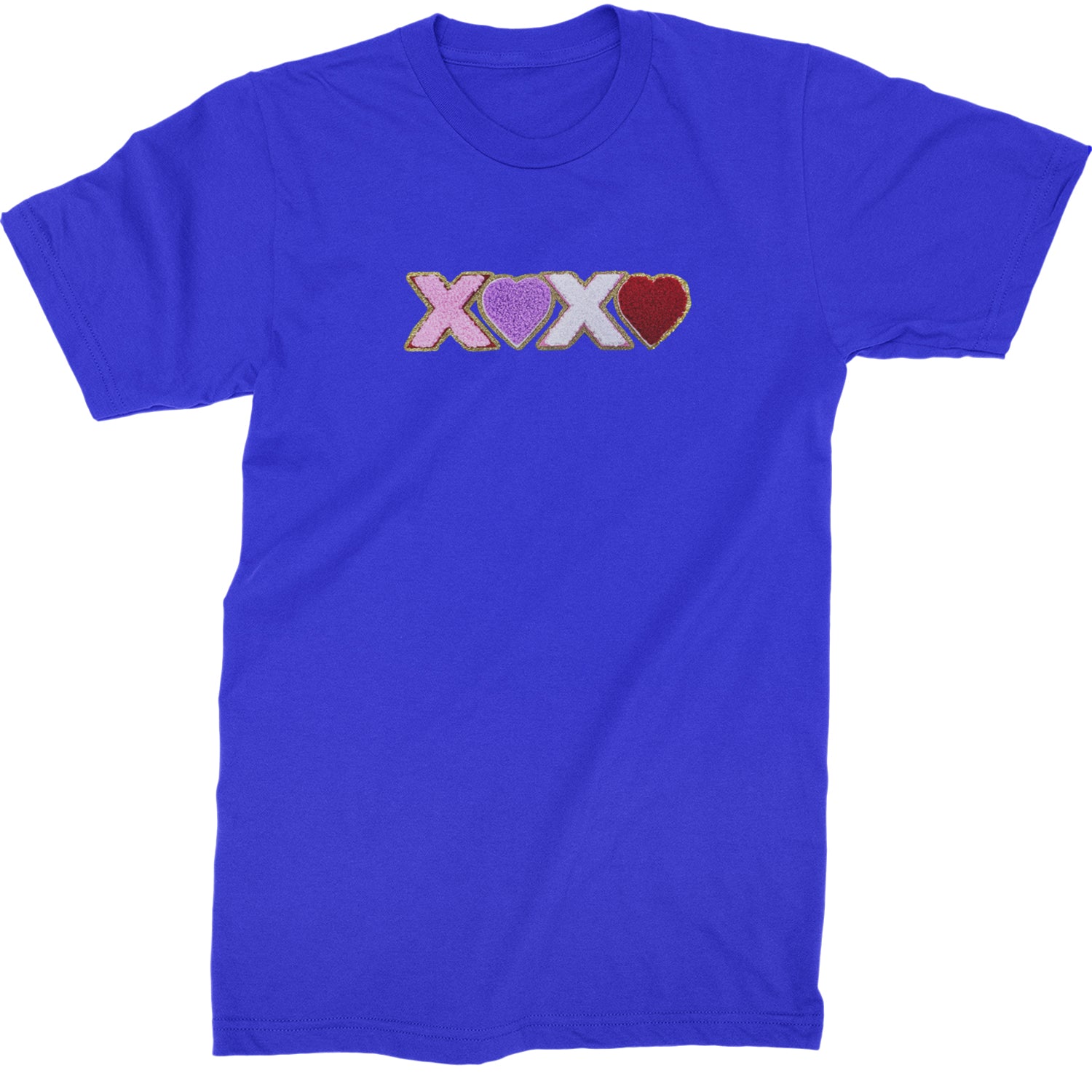 XOXO Chenille Patch Valentines Days  Mens T-shirt Royal Blue