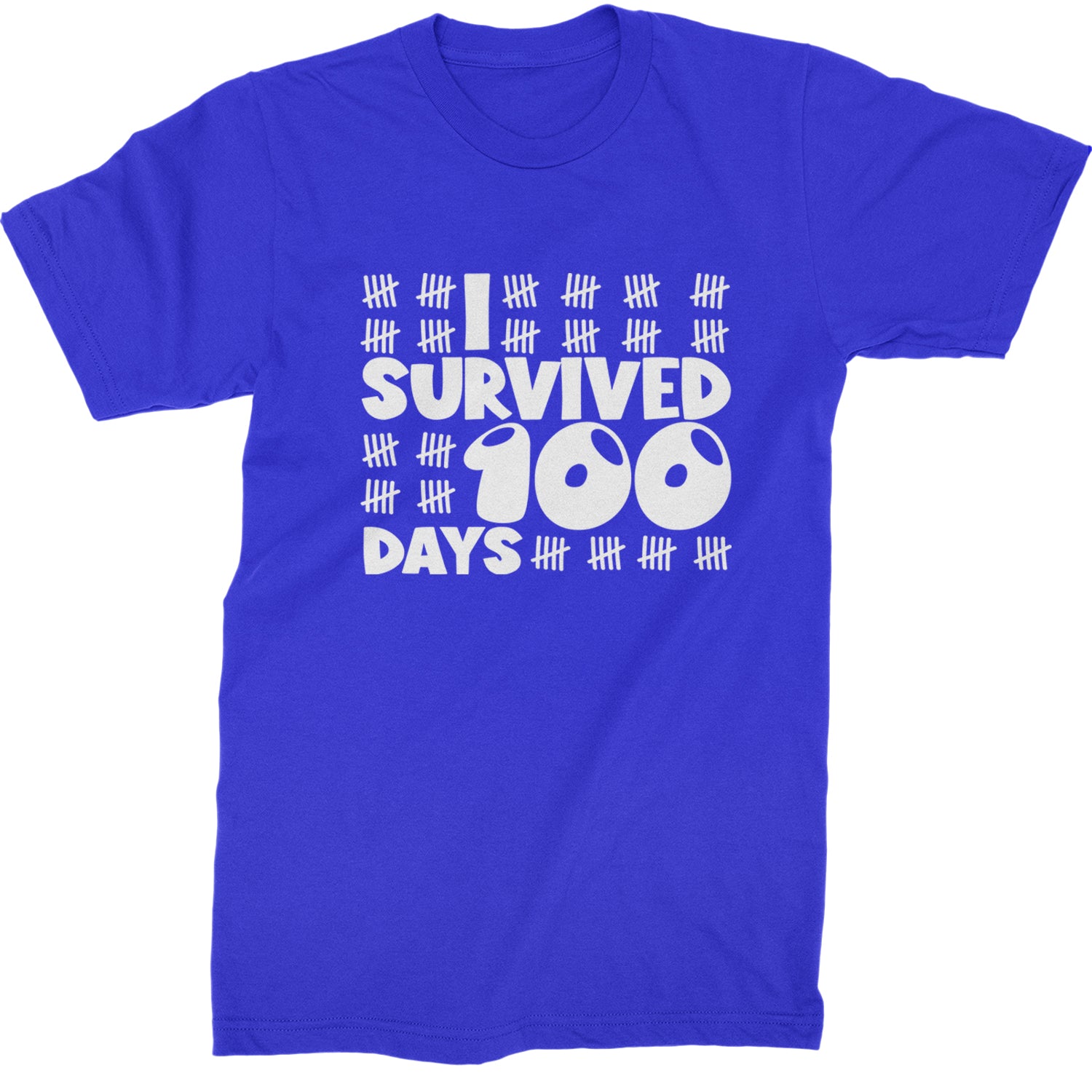 I Survived 100 Days Tally Marks Mens T-shirt Royal Blue