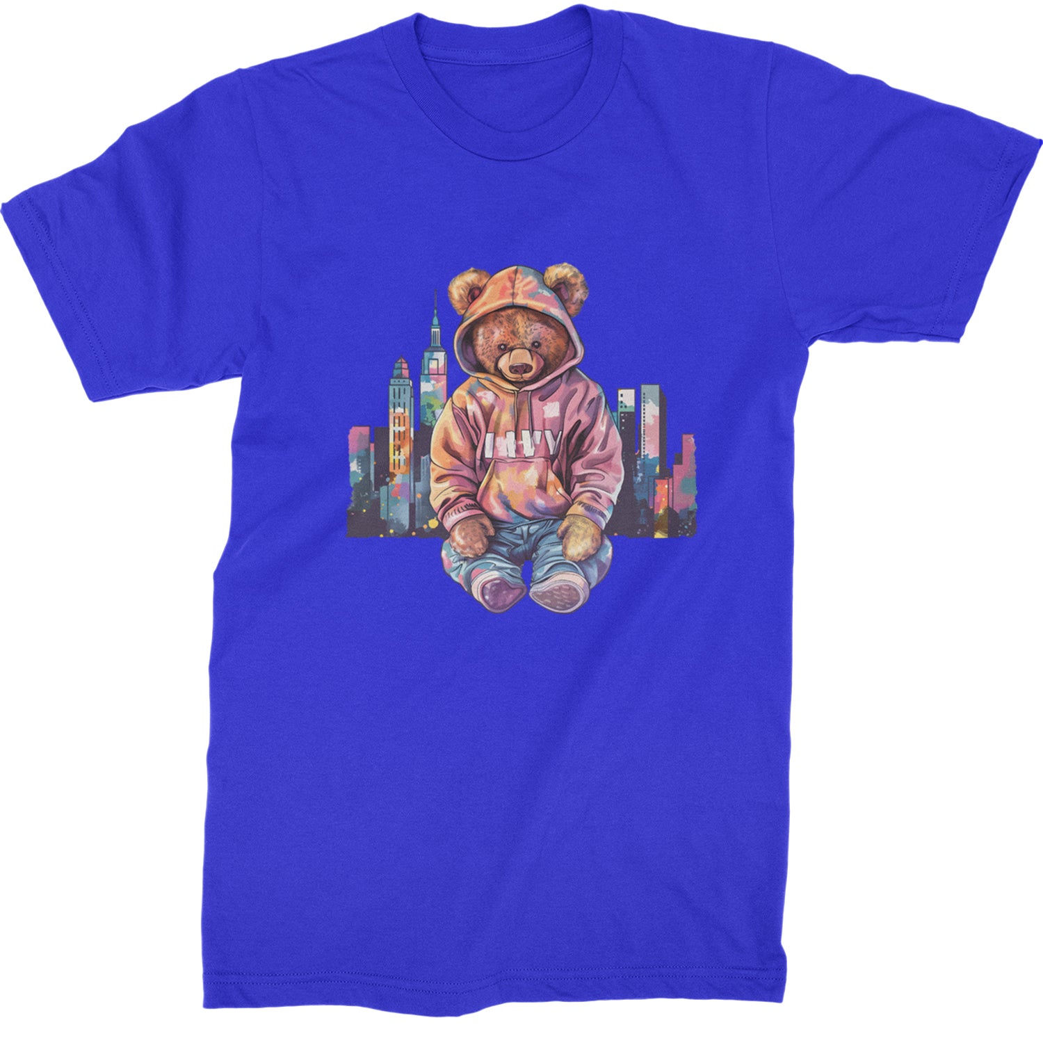 City Skyline Urban Graffiti Bear  Mens T-shirt Royal Blue