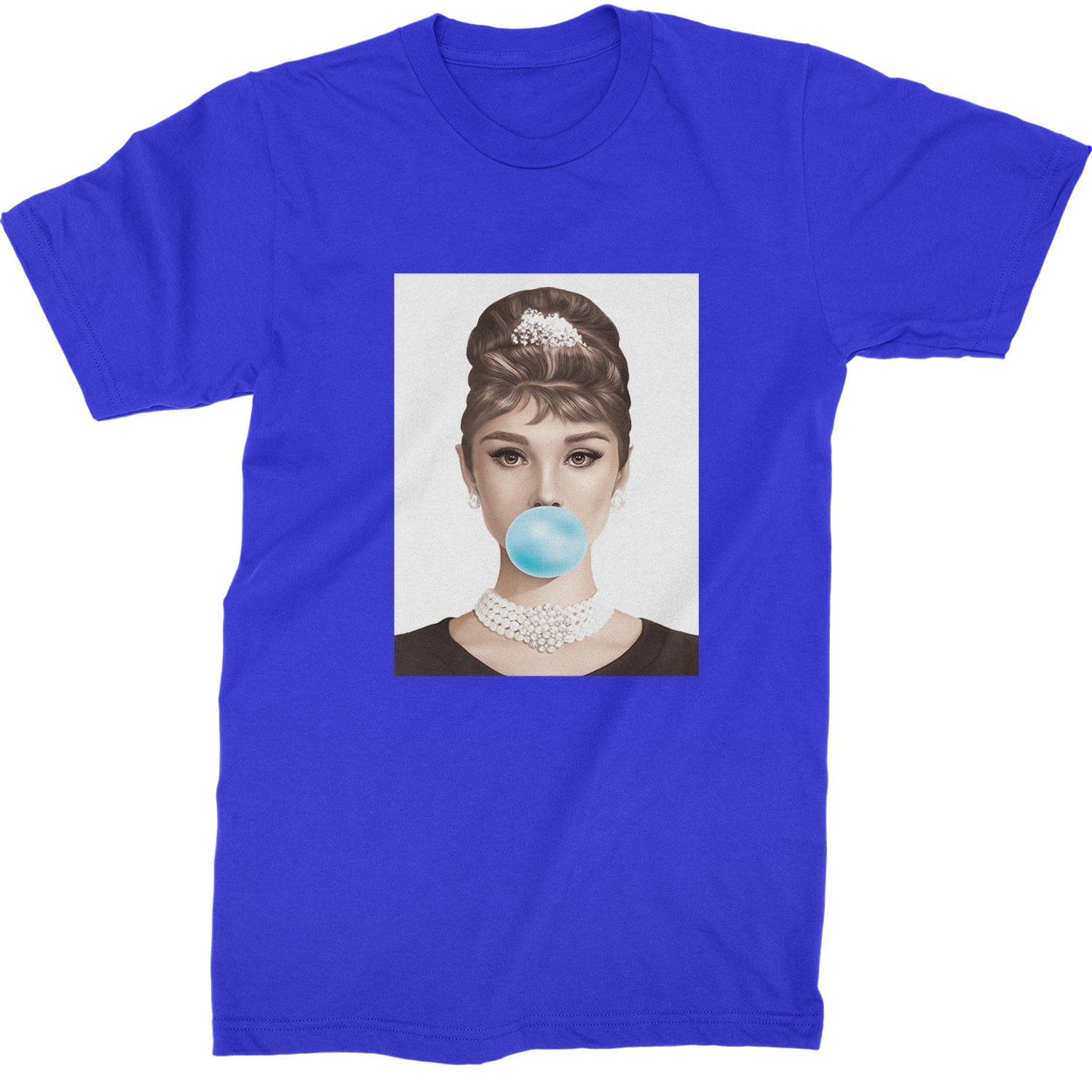 Audrey Hepburn Chewing Bubble Gum American Icon Mens T-shirt Royal Blue