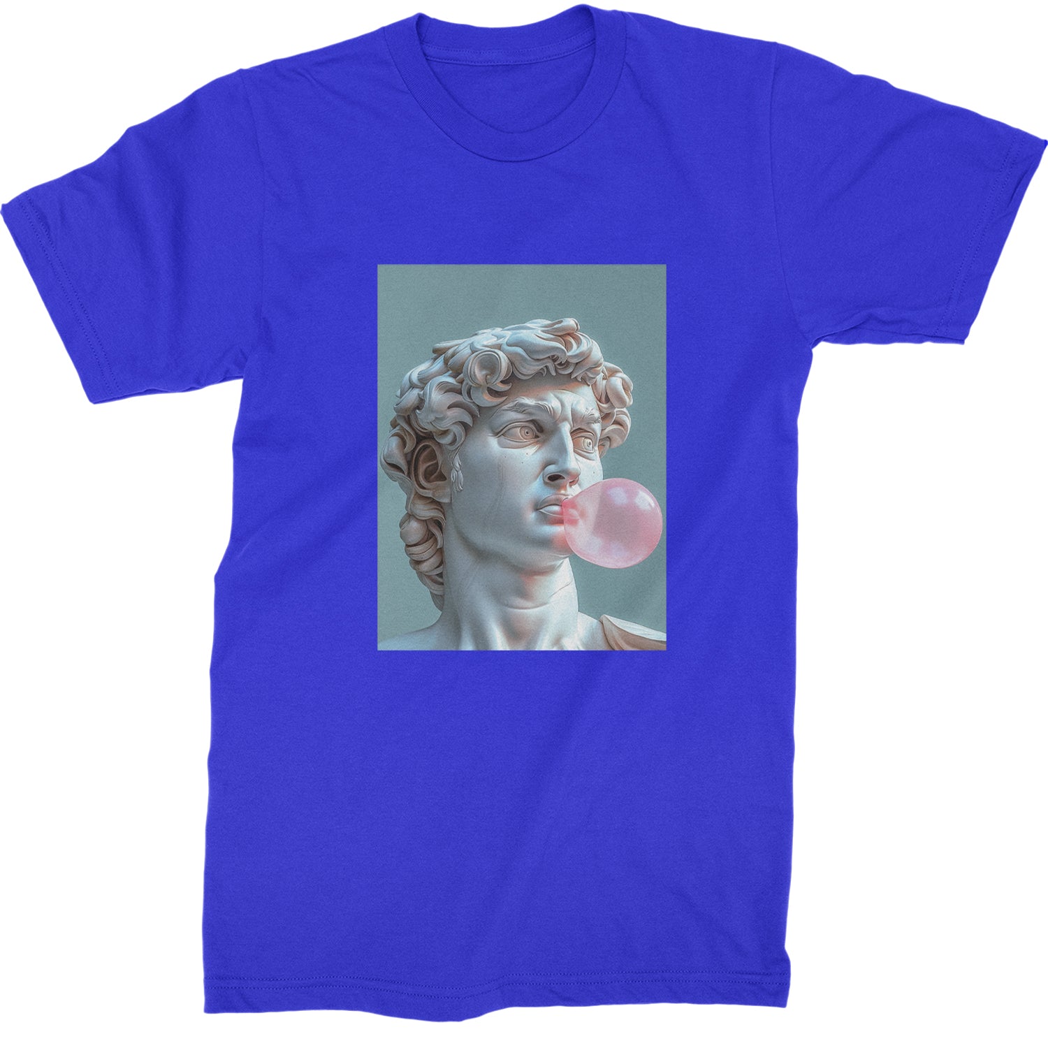 Michelangelo's David with Bubble Gum Contemporary Statue Art Mens T-shirt Royal Blue