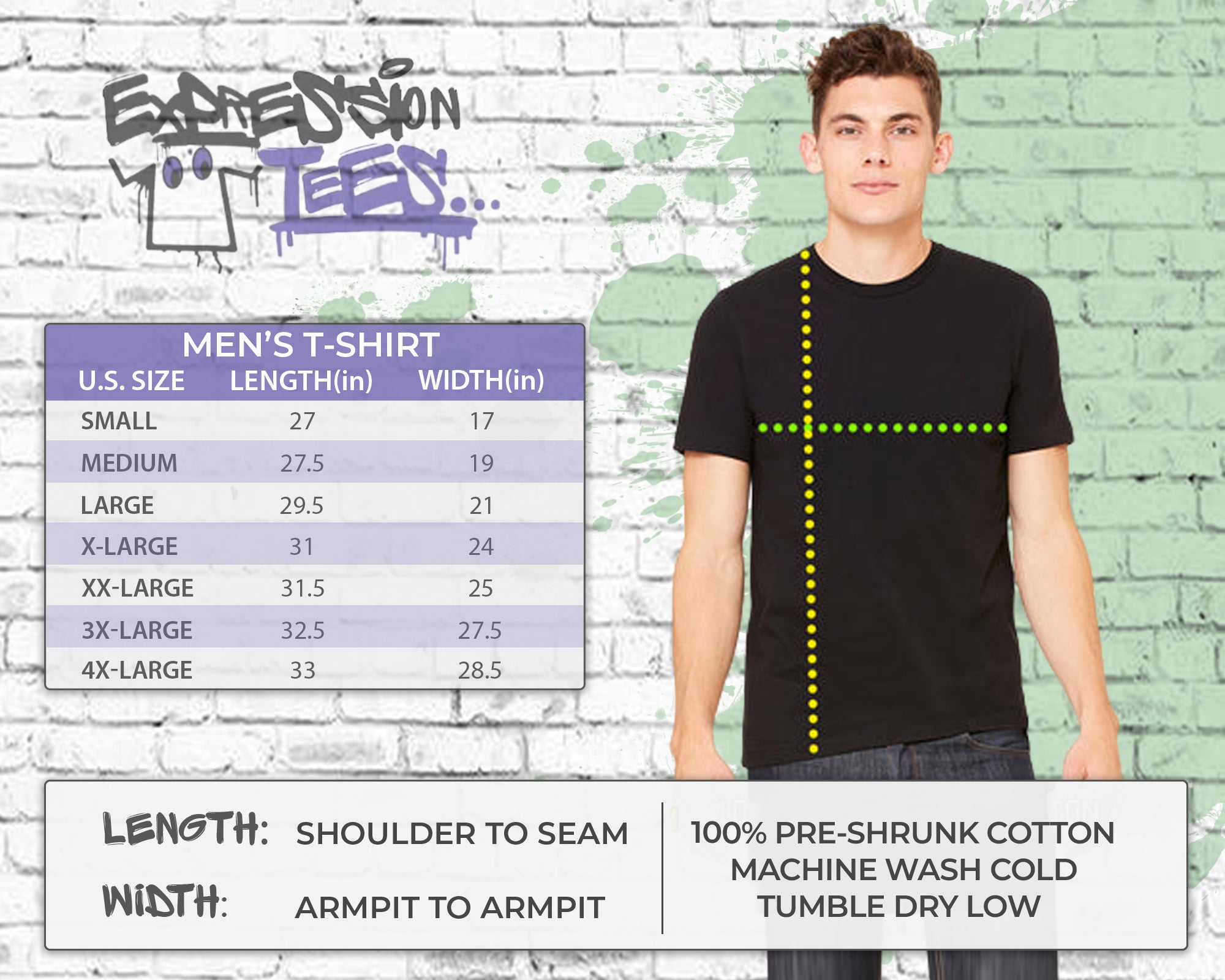 Men's / Unisex T-Shirt size chart