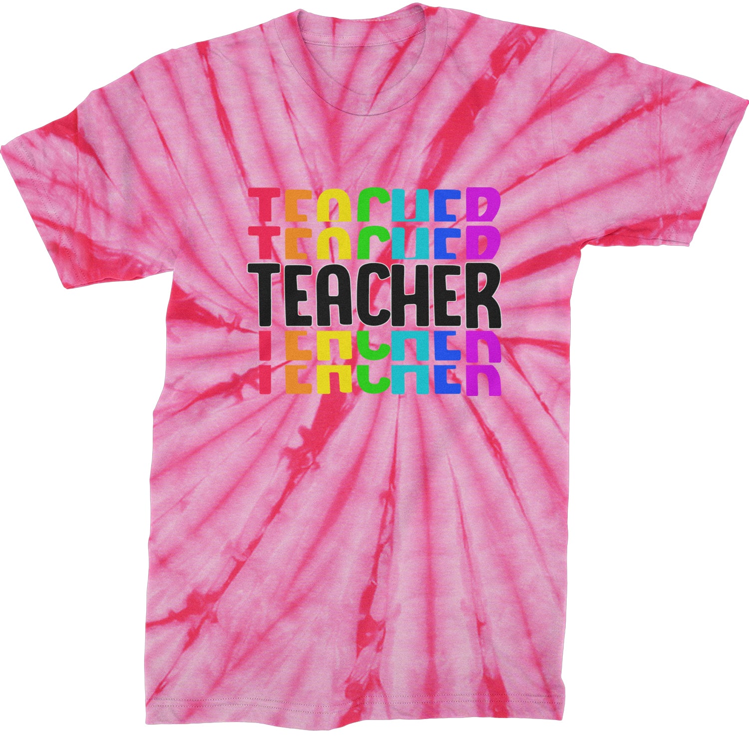 Teacher Repeated Rainbow Pattern  Mens T-shirt Tie-Dye Spider Pink