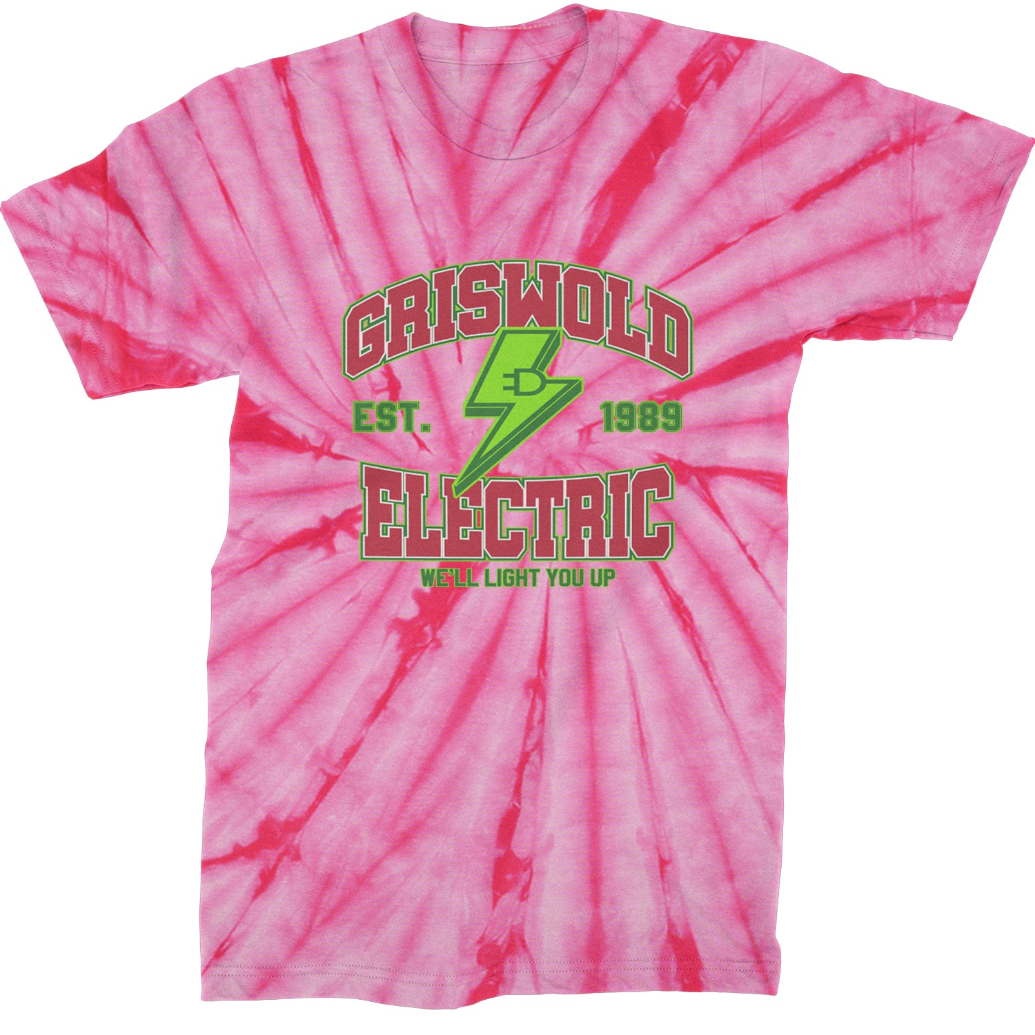 Griswold Electric We'll Light You Up  Mens T-shirt Tie-Dye Spider Pink