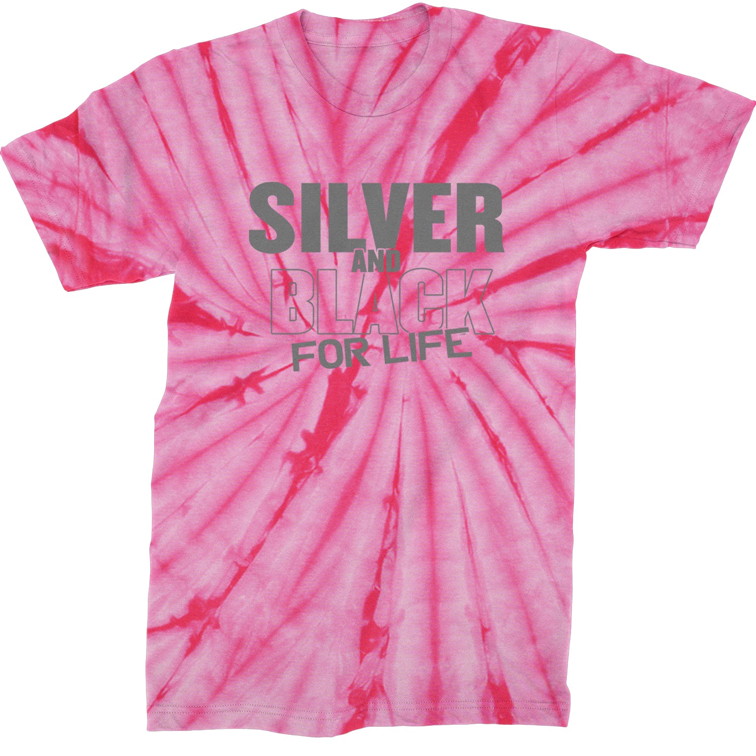 Silver And Black For Life Football Fan Mens T-shirt Tie-Dye Spider Pink