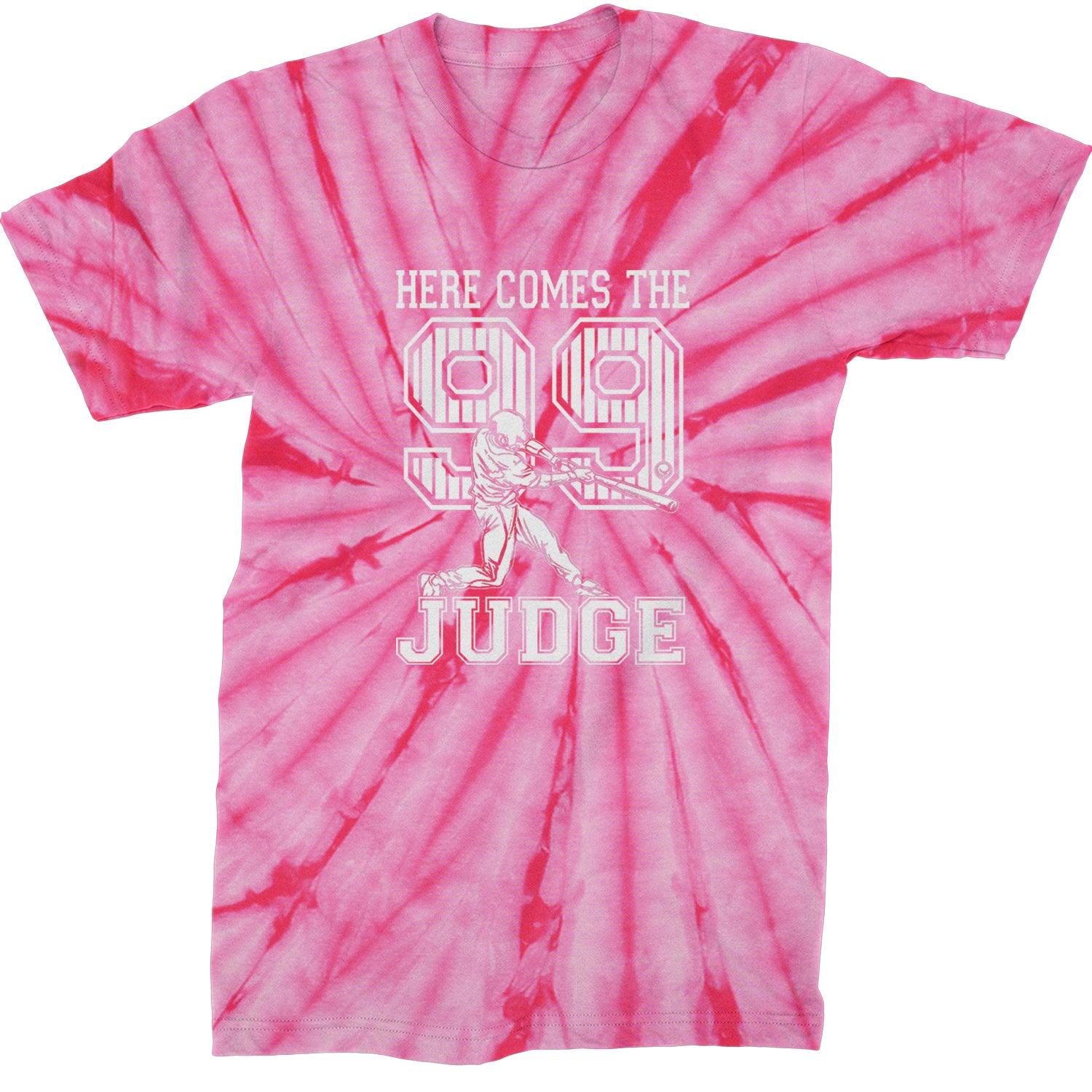 Here Comes The Judge 99 NY Baseball  Mens T-shirt Tie-Dye Spider Pink