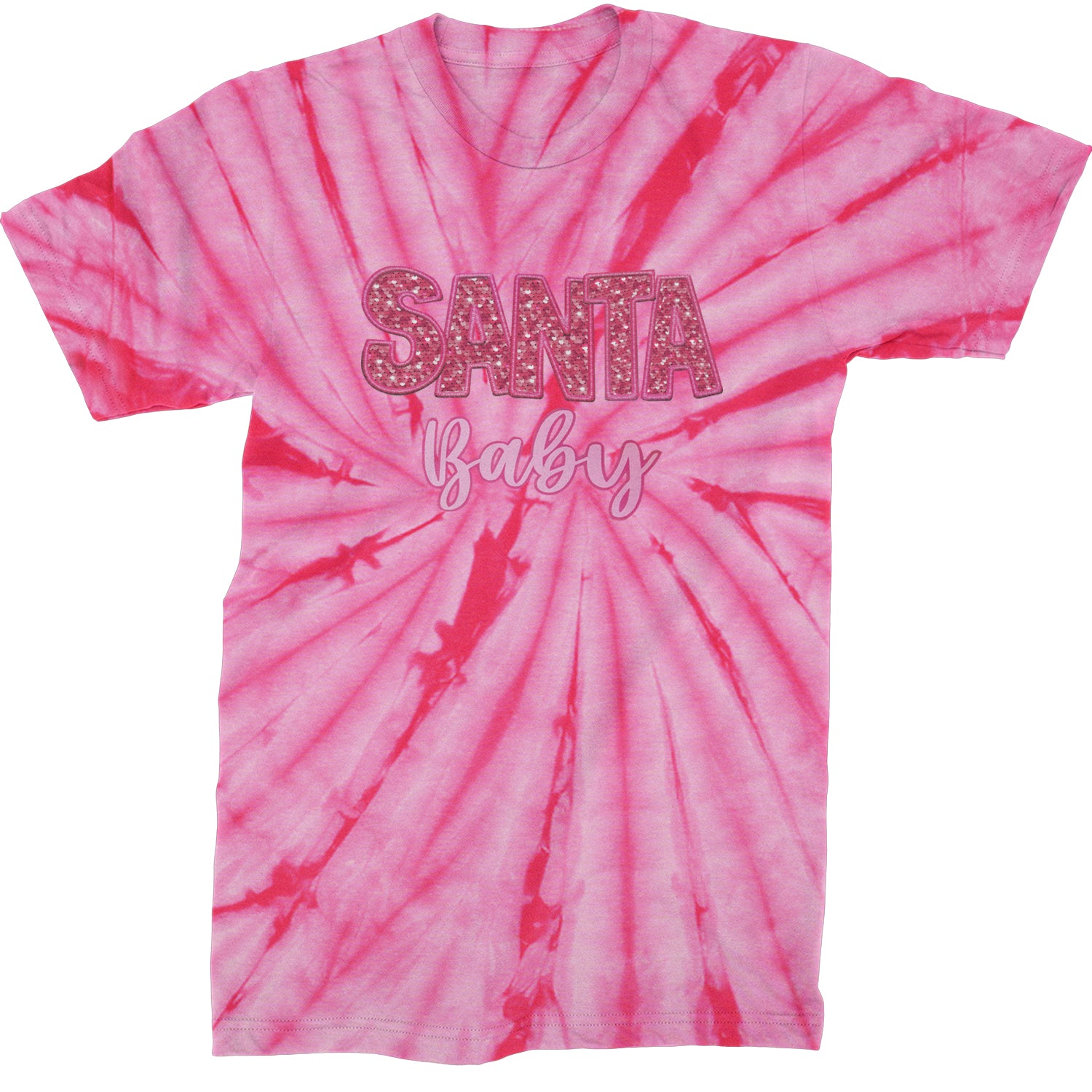 Santa Baby Faux Patch and Sequins  Mens T-shirt Tie-Dye Spider Pink